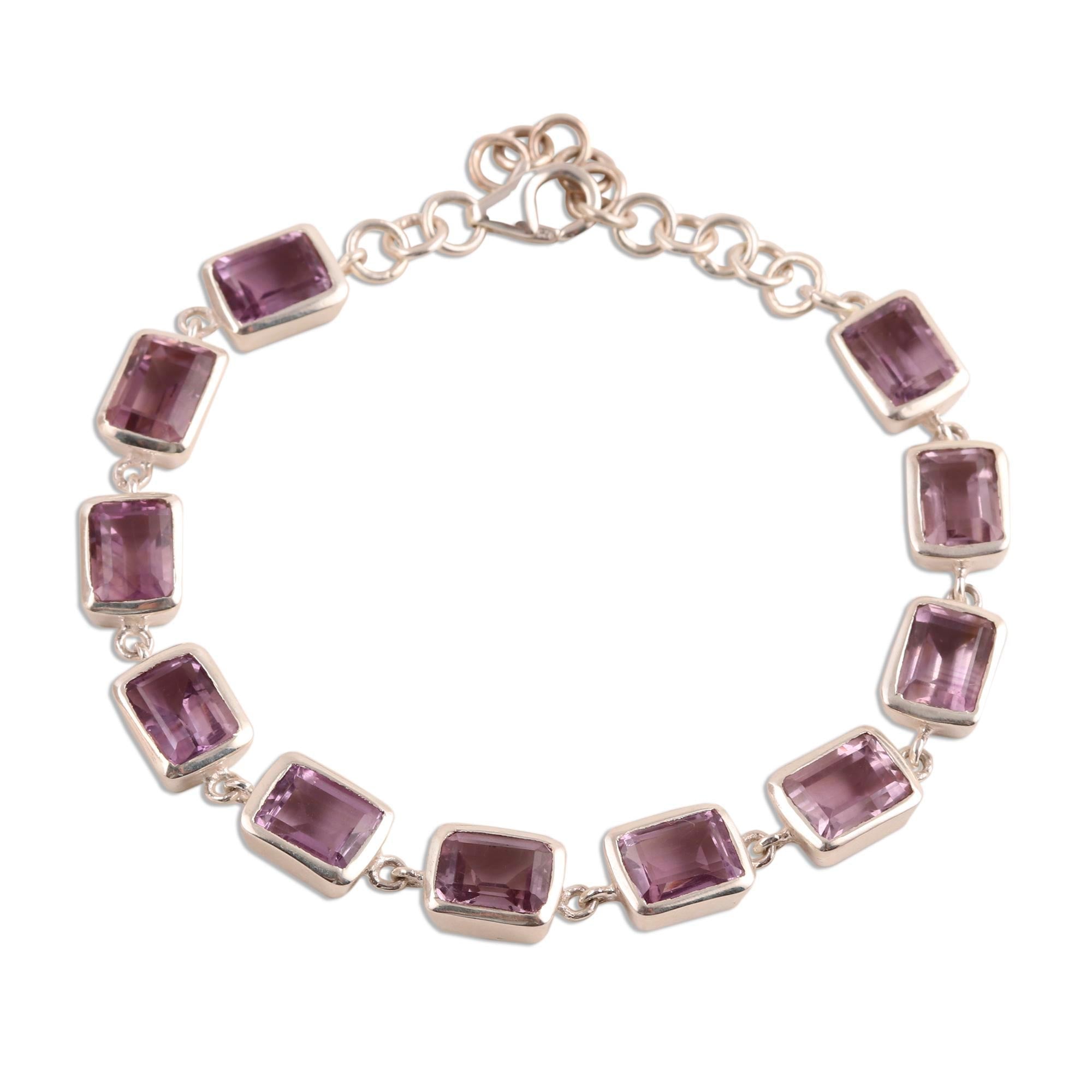 Premium Royal Rectangles Amethyst Bracelet - Handcrafted Sterling Silver Jewelry from India