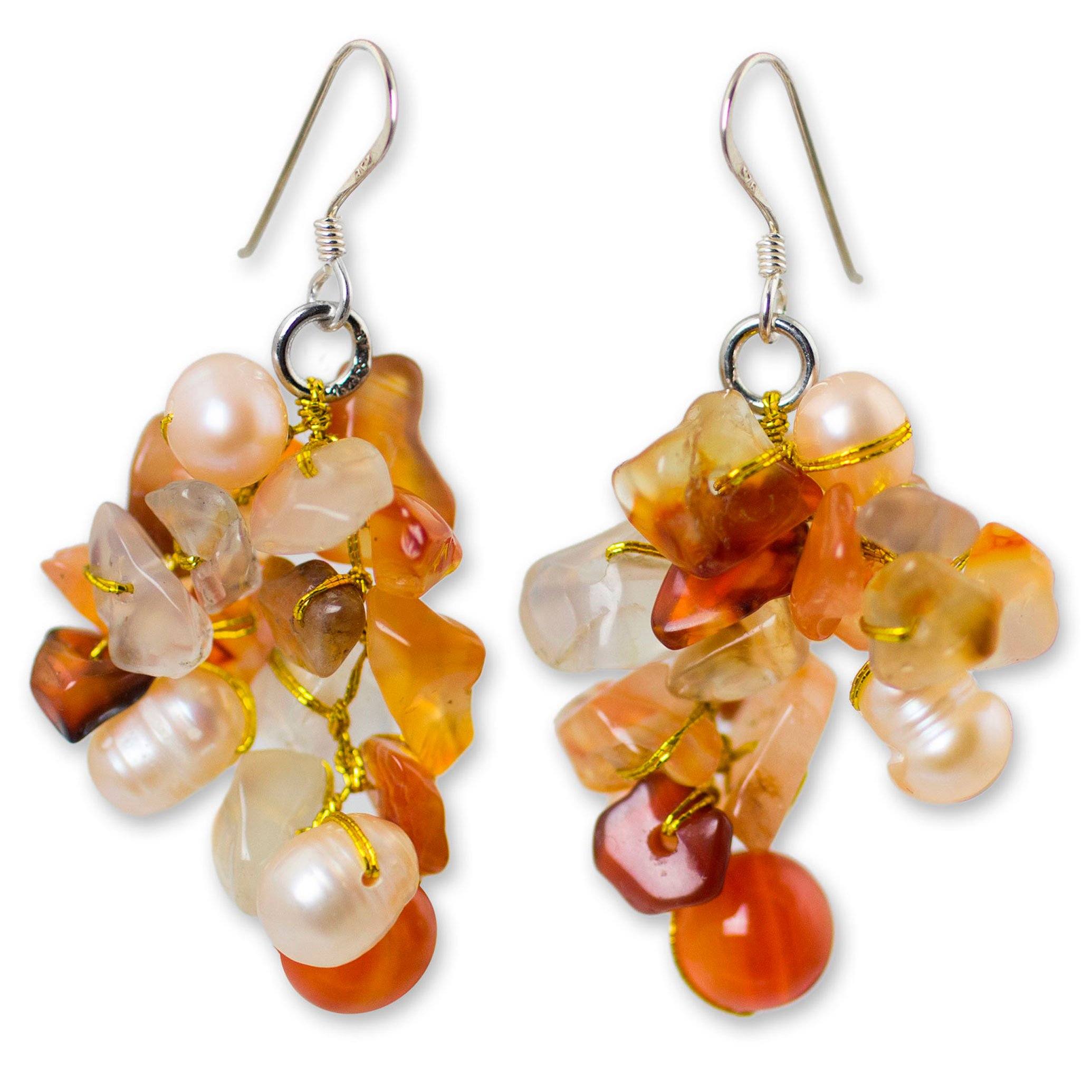 Premium Sunset Pearl & Carnelian Hook Earrings - Handcrafted Elegance