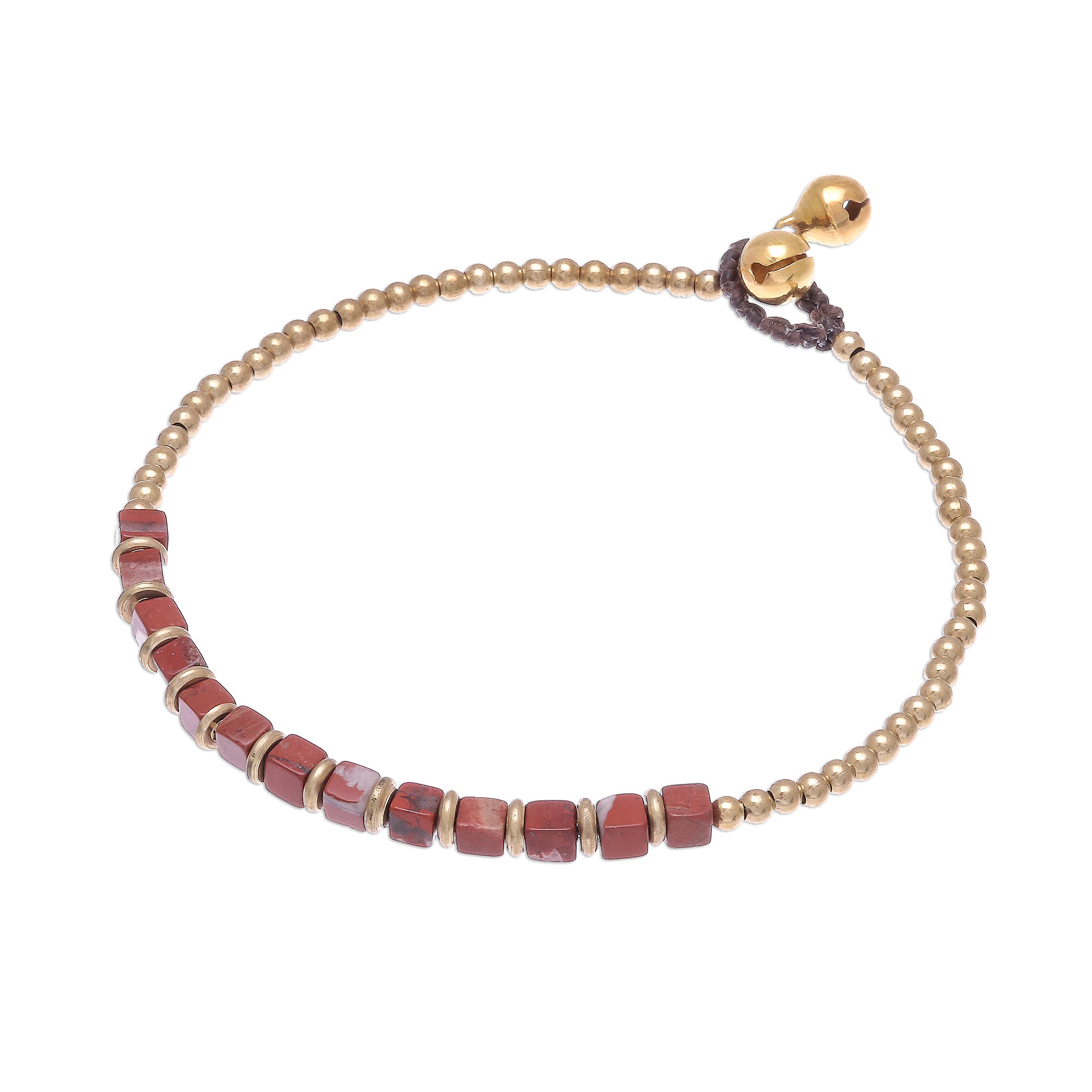 Premium Cube Jasper Bohemian Anklet with Brass Accents