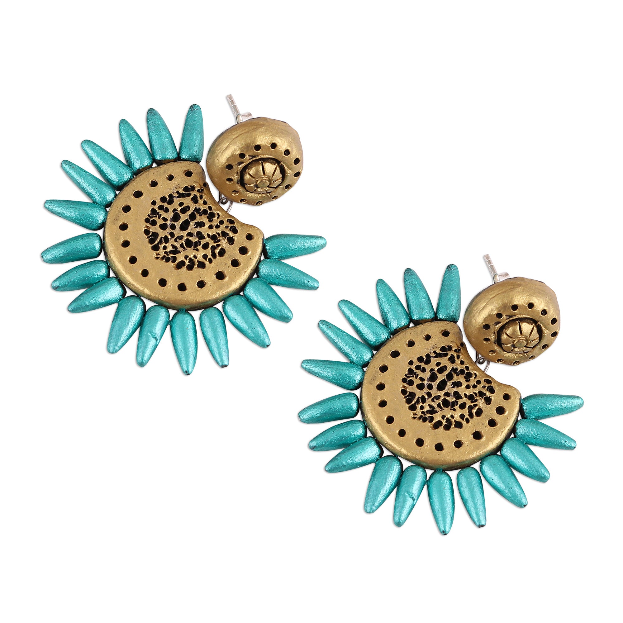 Premium Green Corona Ceramic Dangle Earrings – Handcrafted in India