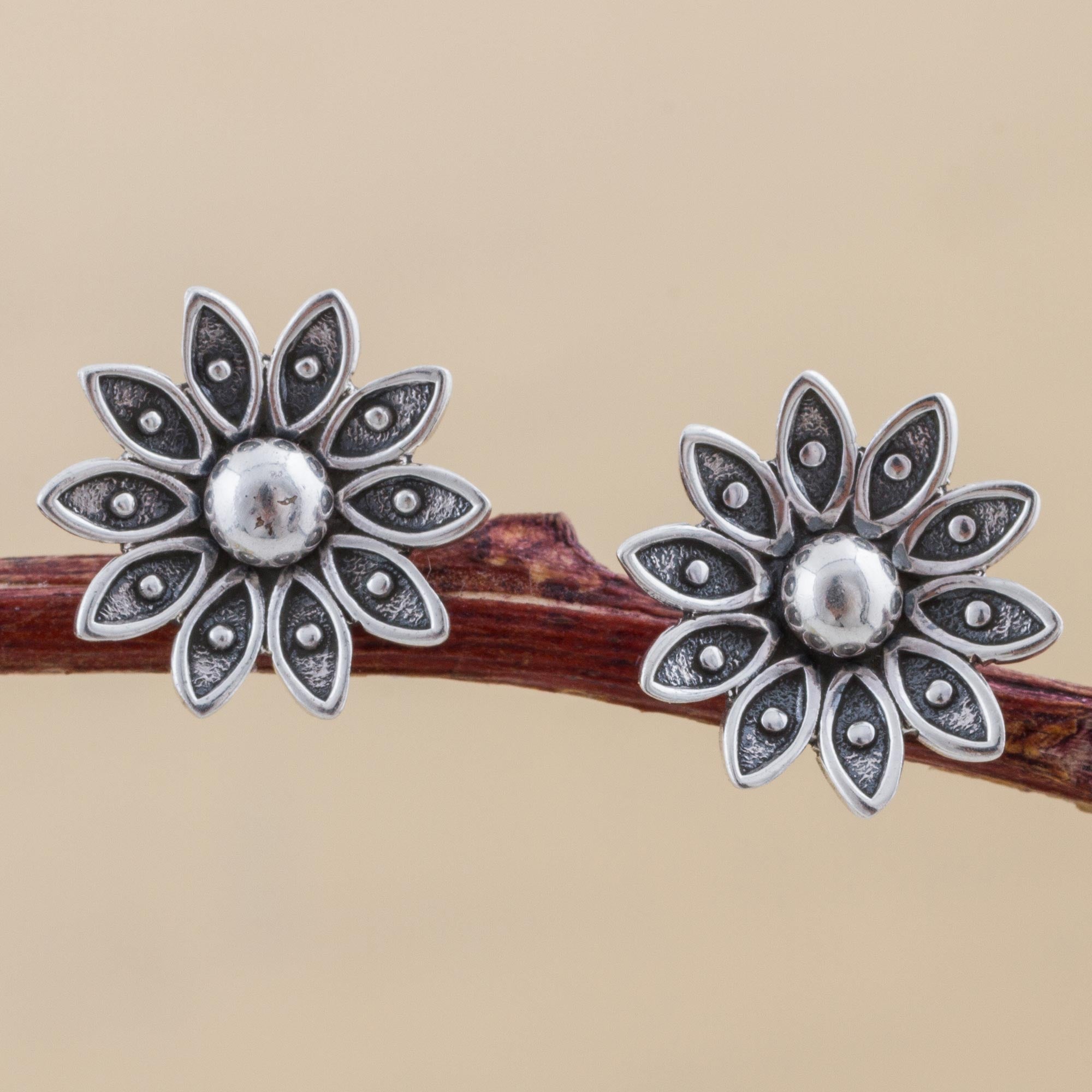 Premium Lotus Sterling Silver Floral Stud Earrings - Handcrafted in Peru