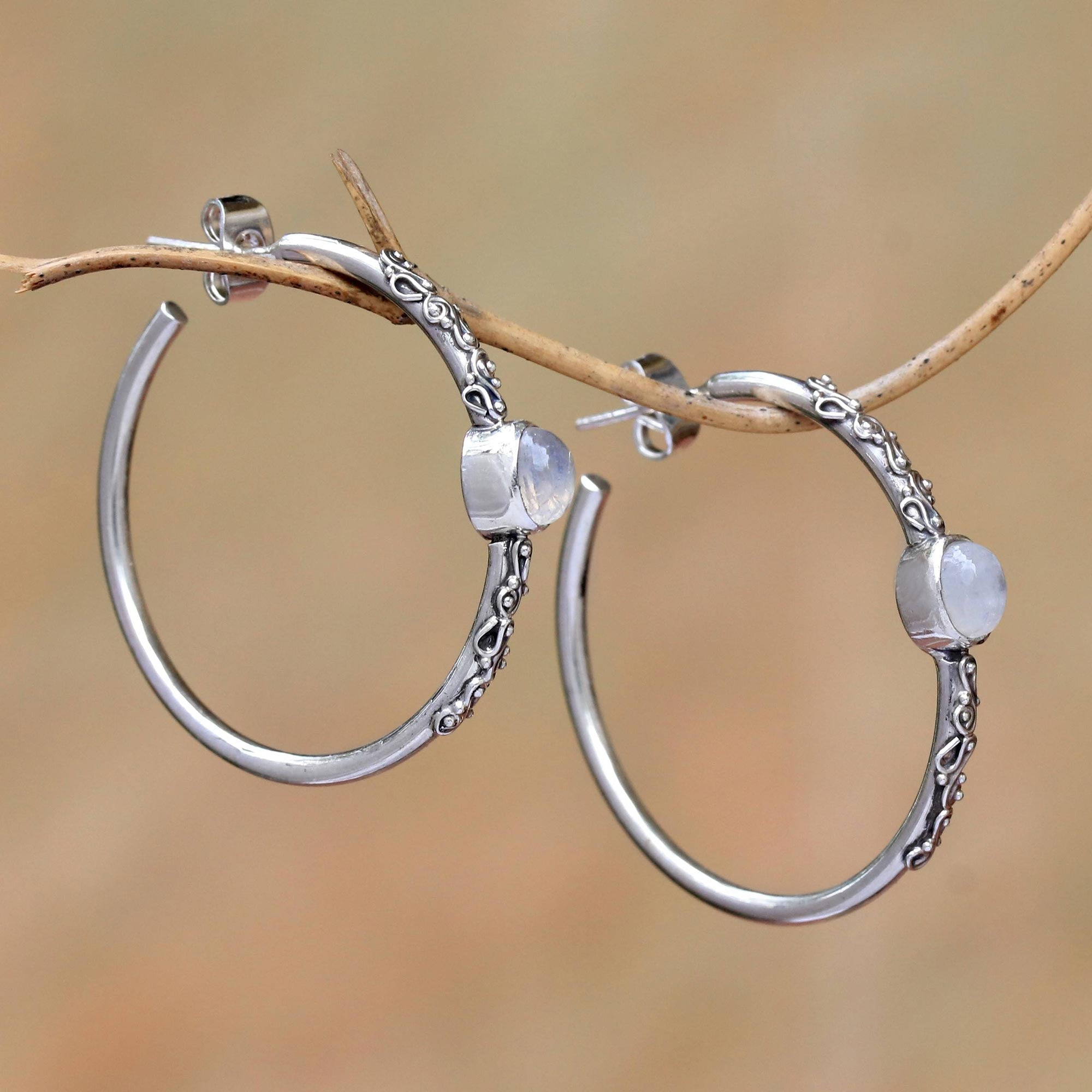 Premium Bali Memories Rainbow Moonstone Half-Hoop Earrings – Handcrafted in Bali