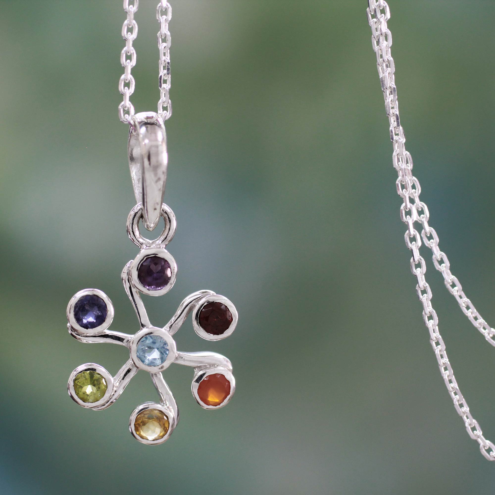 Premium Harmony Within Multi Gemstone Chakra Necklace - Sterling Silver Energy Jewelry