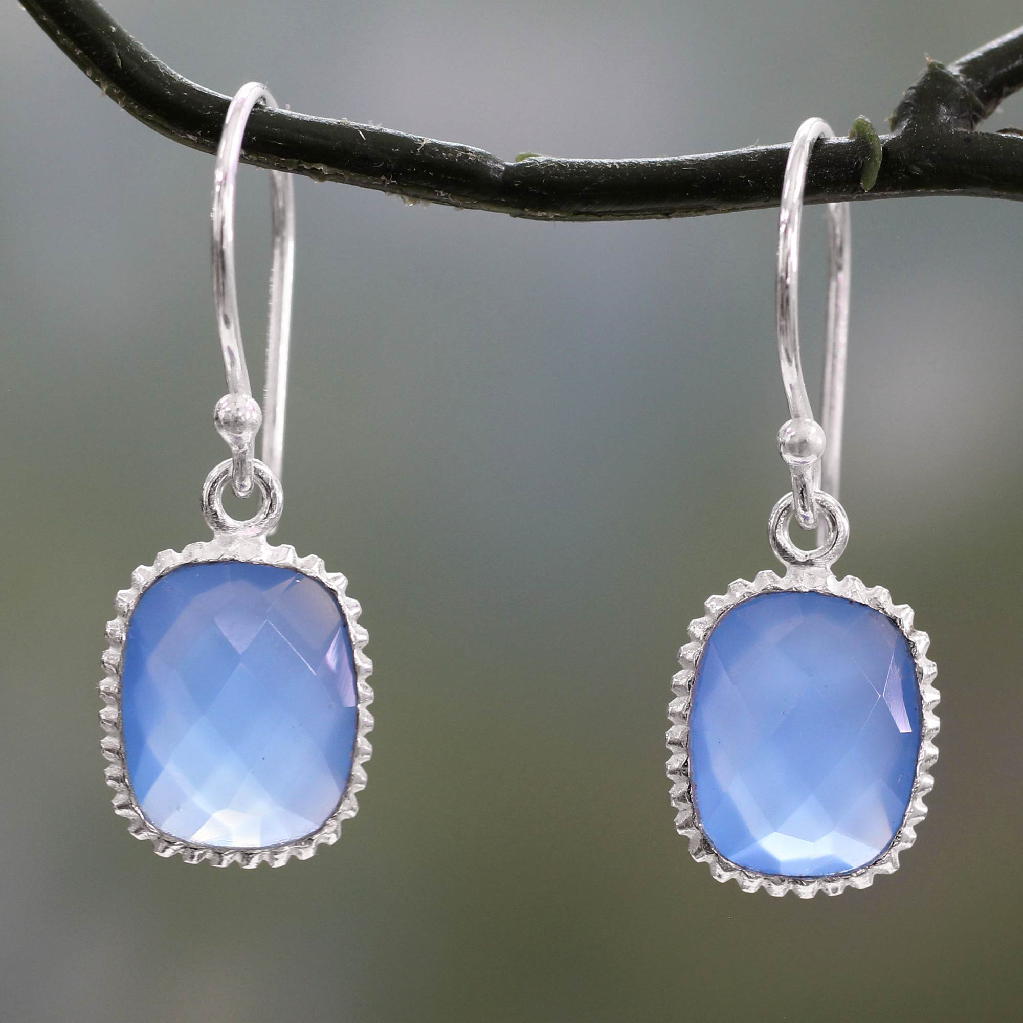 Premium Delhi Sky Chalcedony Silver Dangle Earrings - Ultimate Elegance