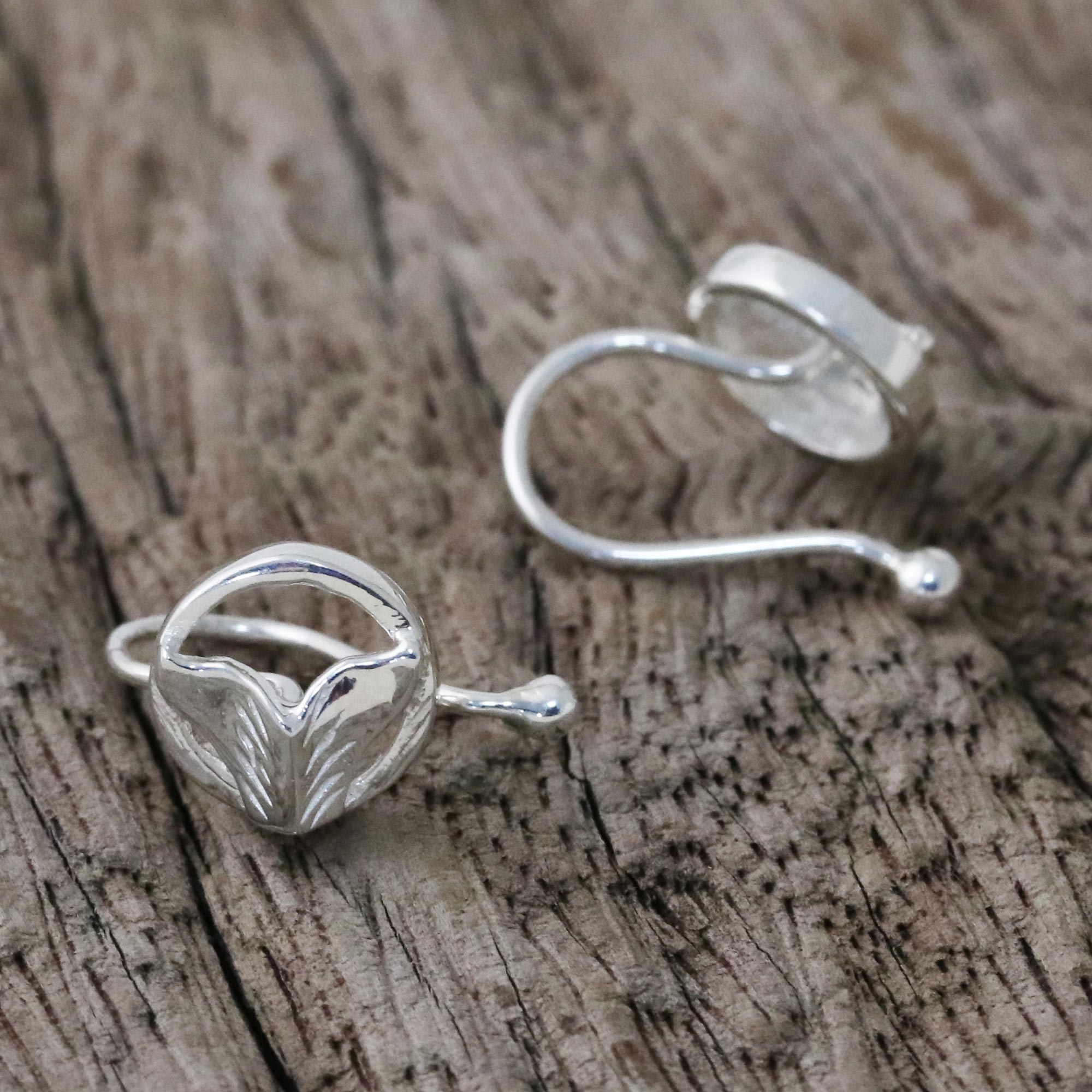 Premium Sterling Silver Whale Tail Ear Cuffs - Handcrafted in Thailand