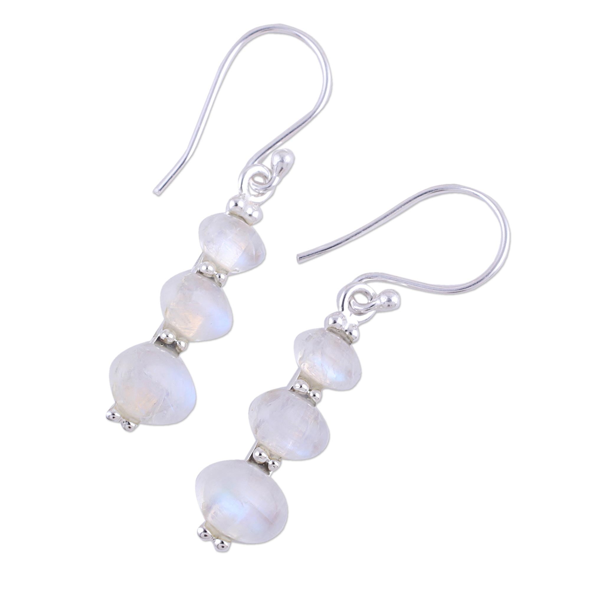 Premium Rainbow Moonstone Dangle Earrings - Handcrafted 925 Silver Jewelry from India