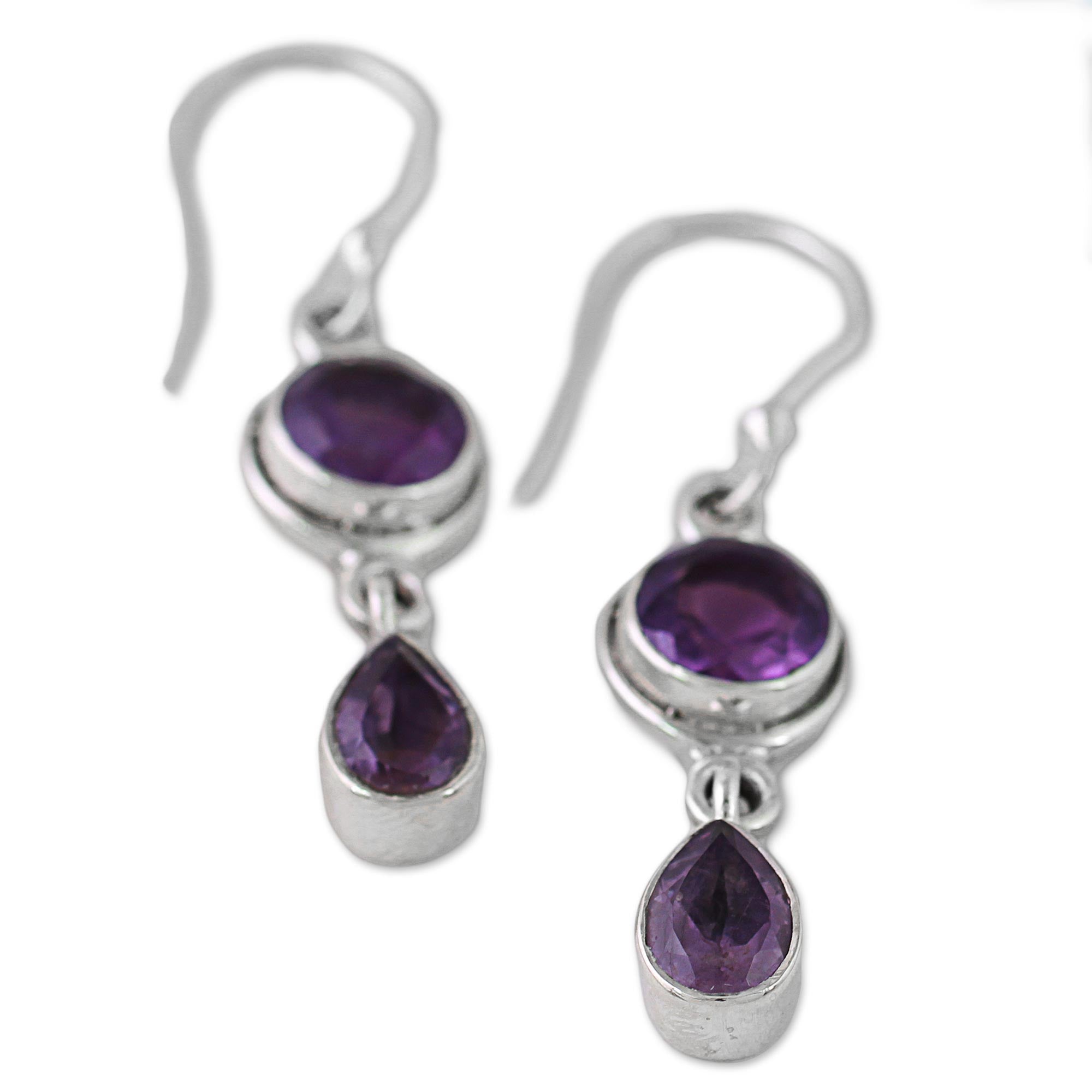 Premium Lilac Droplets Faceted Amethyst Sterling Silver Dangle Earrings