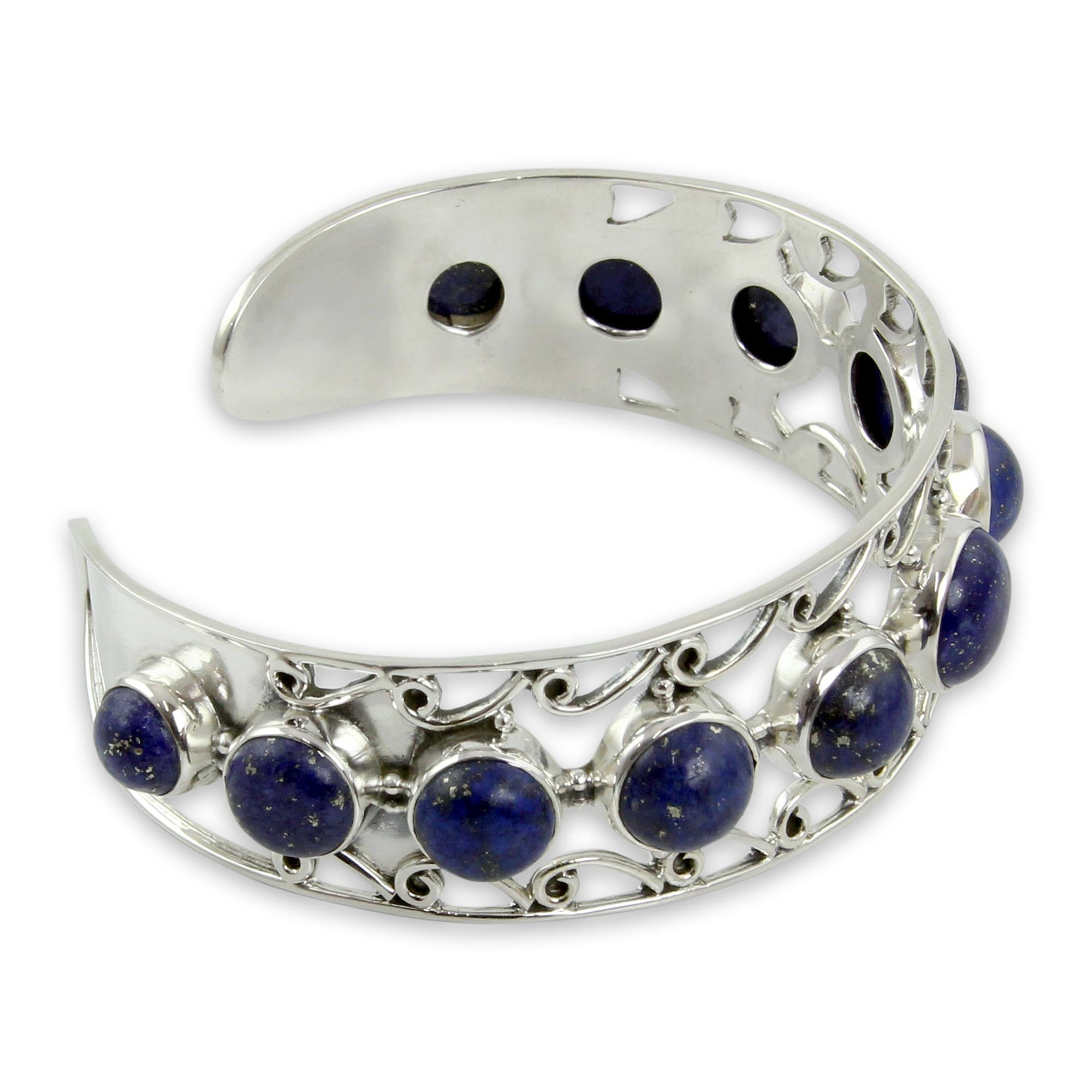 Premium Lapis Lazuli Sterling Silver Cuff Bracelet - Handcrafted in India