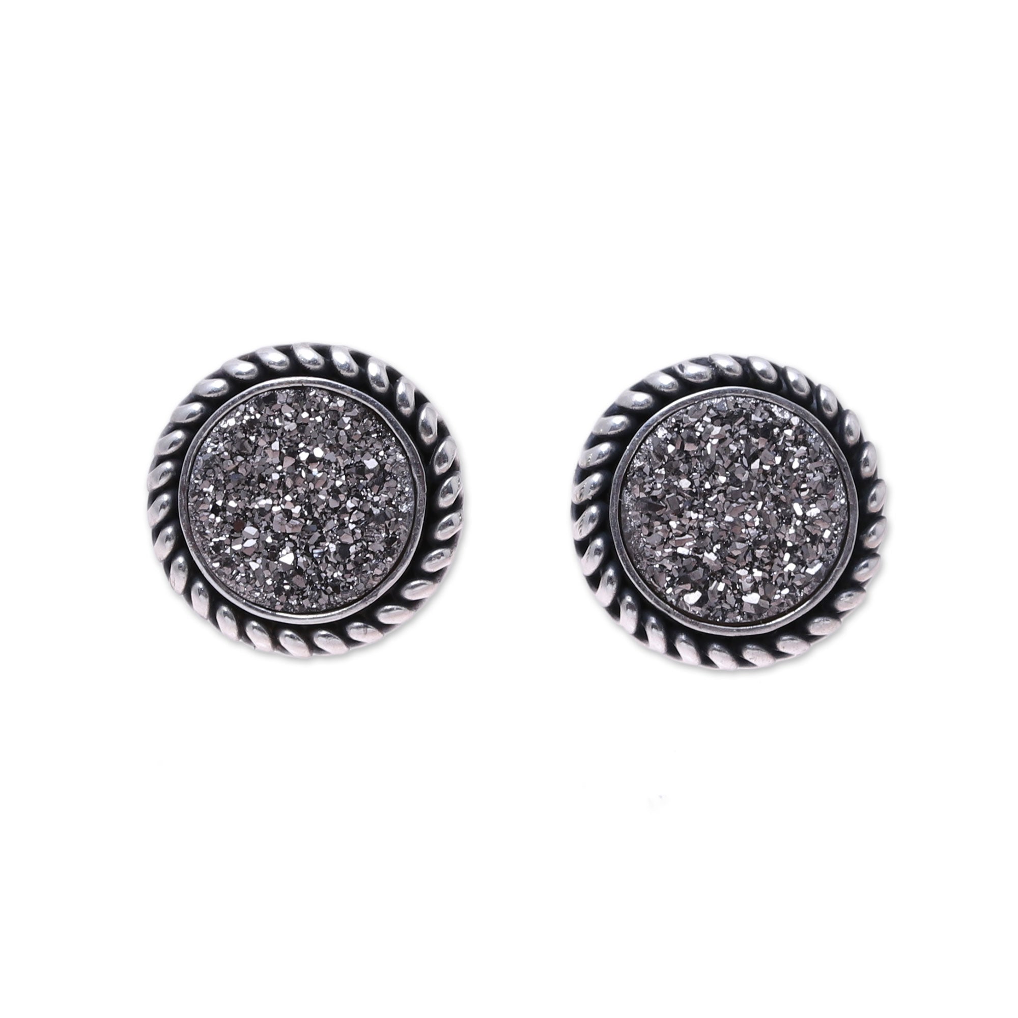 Premium Grey Sphere Drusy Quartz Stud Earrings