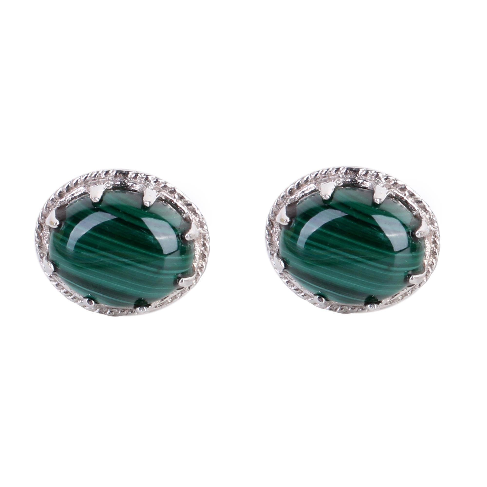 Premium Morning Forest Malachite Stud Earrings - Handmade Silver Jewelry