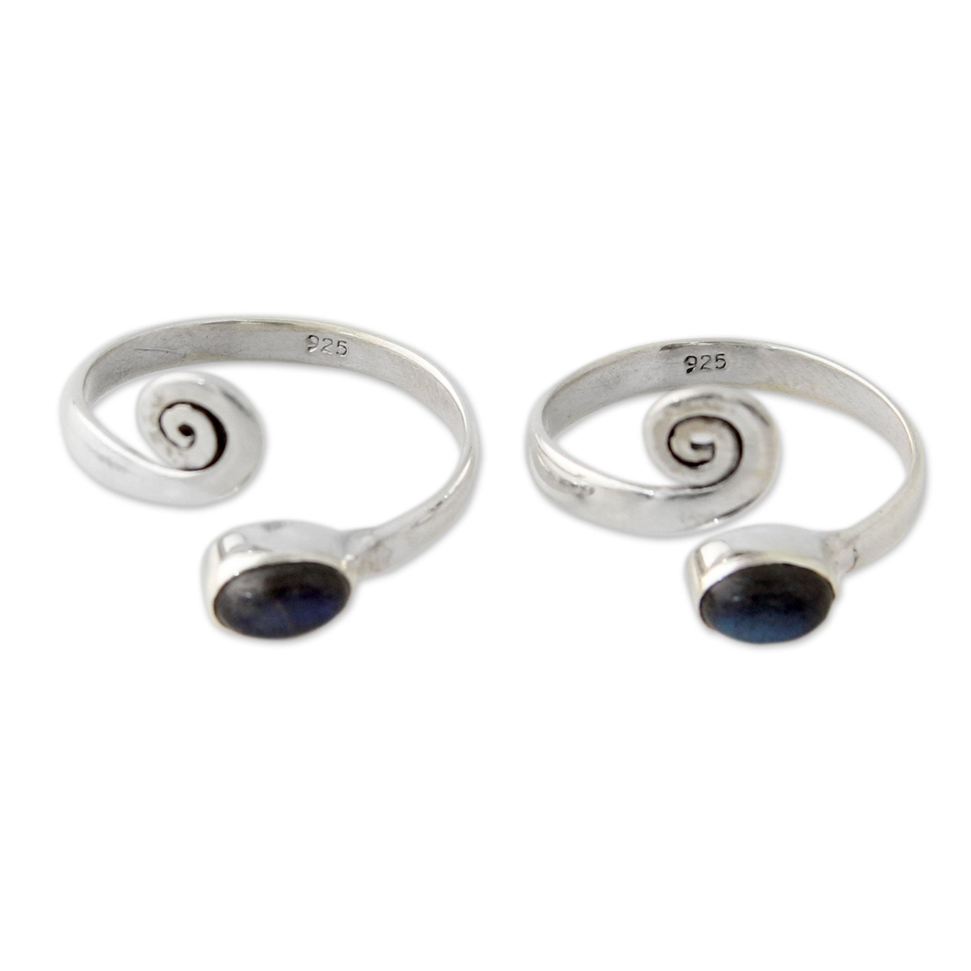 Premium Sterling Silver Labradorite Toe Rings - Handcrafted Pair from India