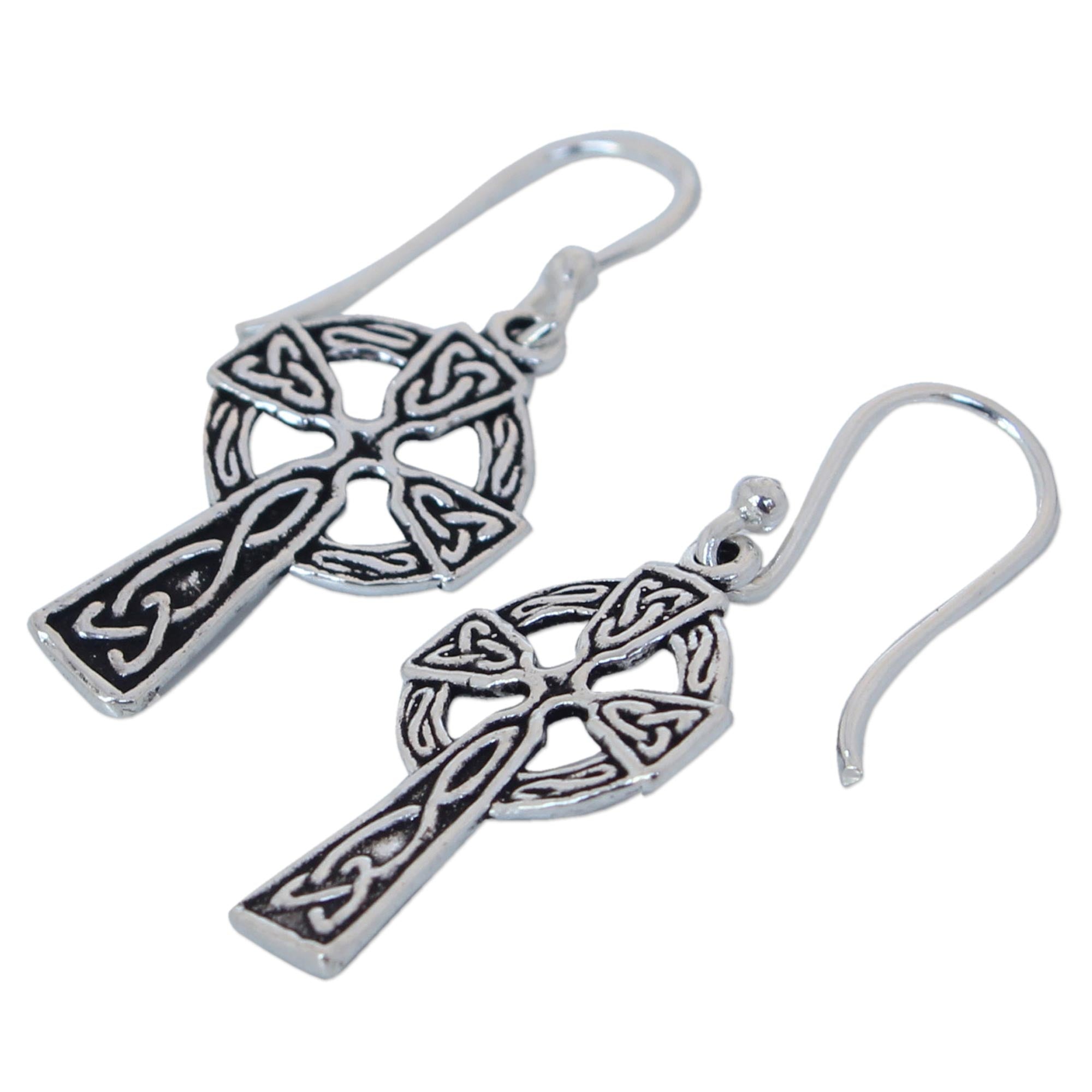 Premium Celtic Cross Silver Dangle Earrings - Handmade Elegance