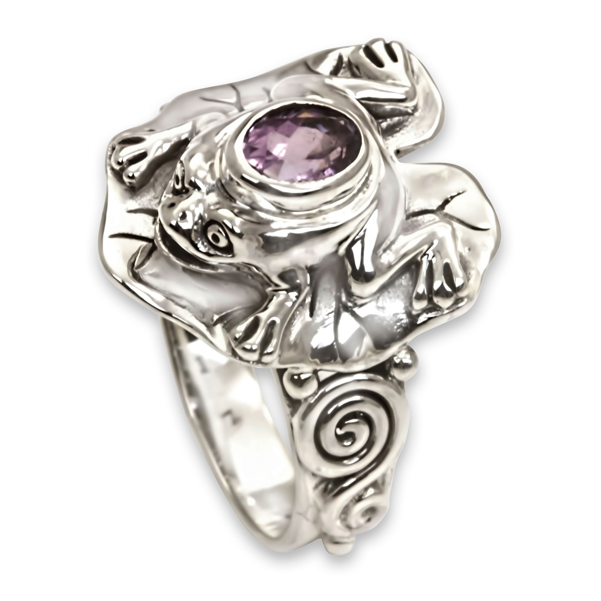 Premium Lilac Rainforest Frog Amethyst & Silver Cocktail Ring