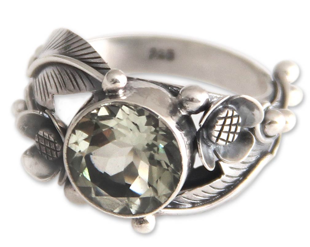 Premium Prasiolite Sunflower Ring - Handcrafted Sterling Silver