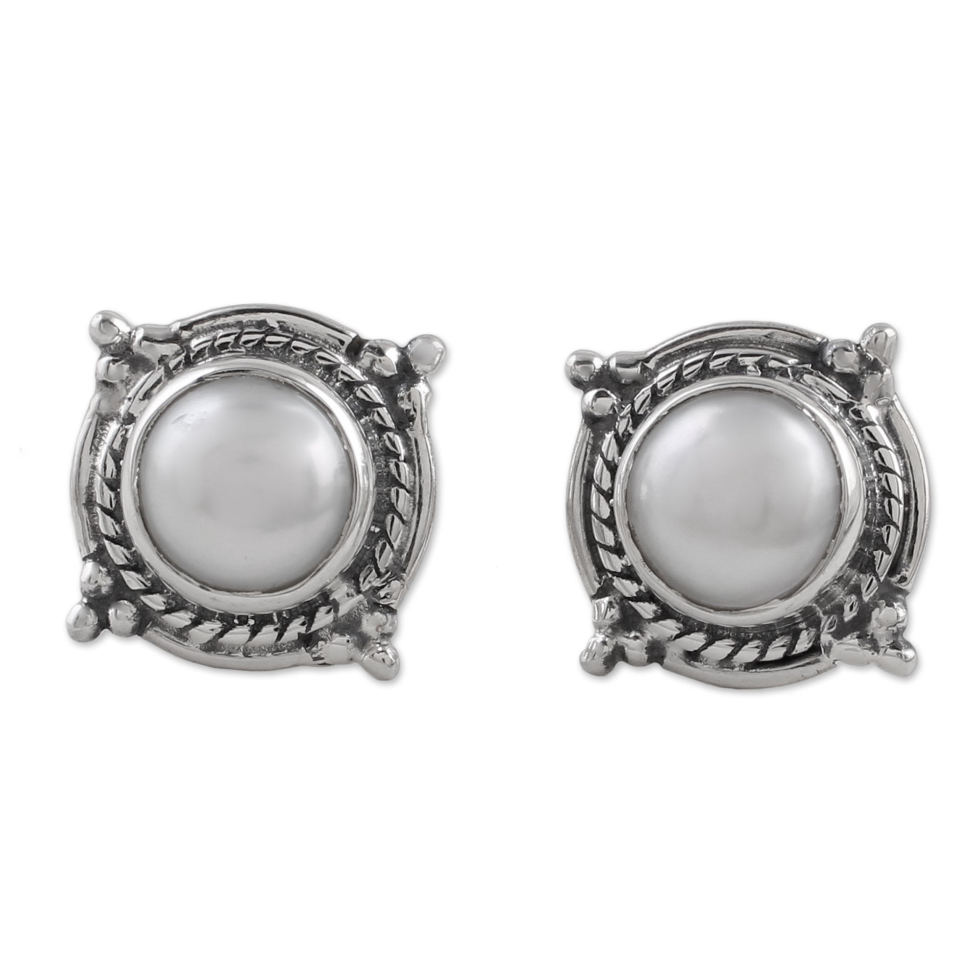 Premium Morning Crowns Cultured Pearl & Sterling Silver Earrings - Elegant Indian Design