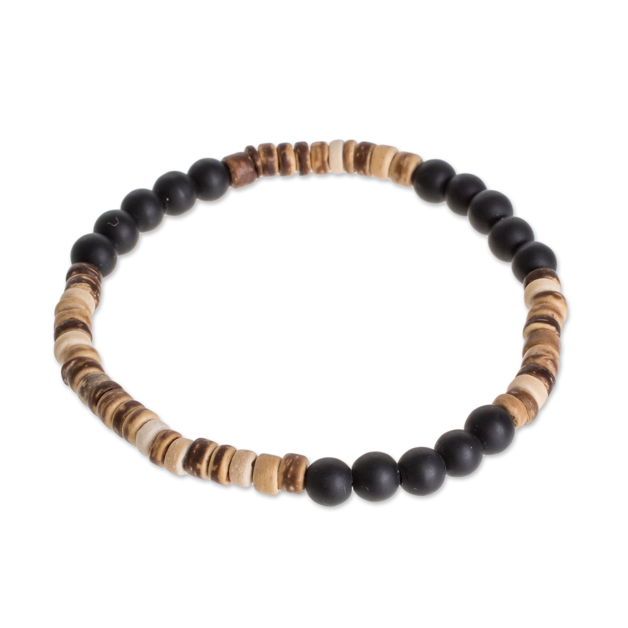 Premium Earthen Force Stretch Bracelet - Onyx & Coconut Shell