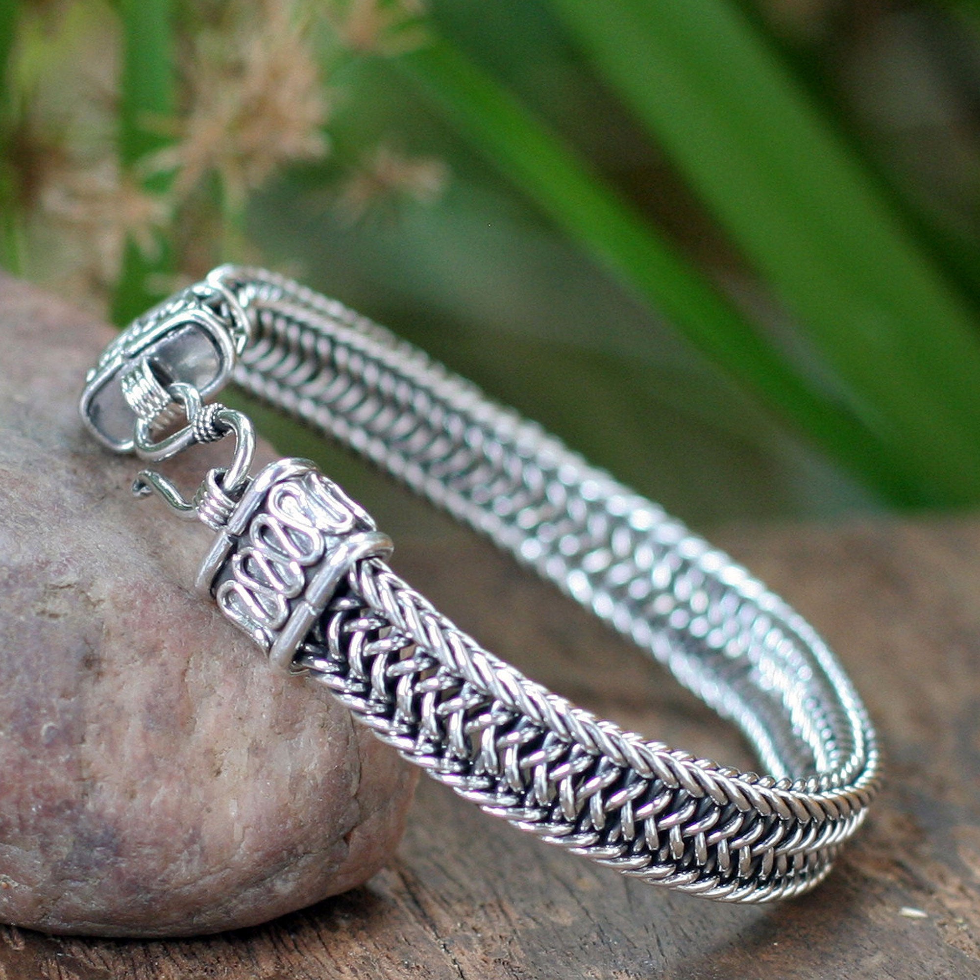 Premium Kingdom Men's Silver Woven Chain Bracelet - Ultimate Style Upgrade