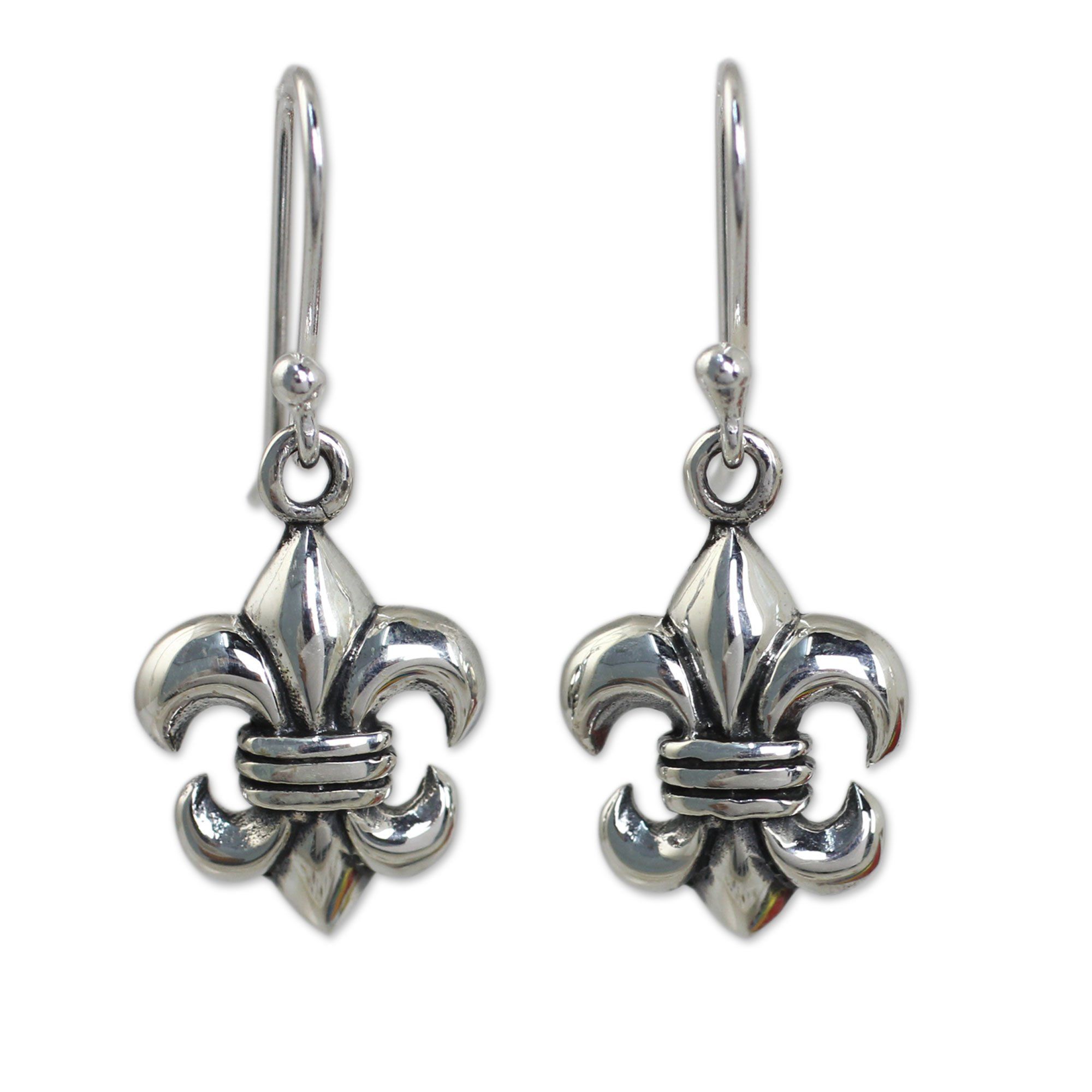 Premium Sterling Silver Fleur-de-lis Dangle Earrings - Handcrafted Elegance