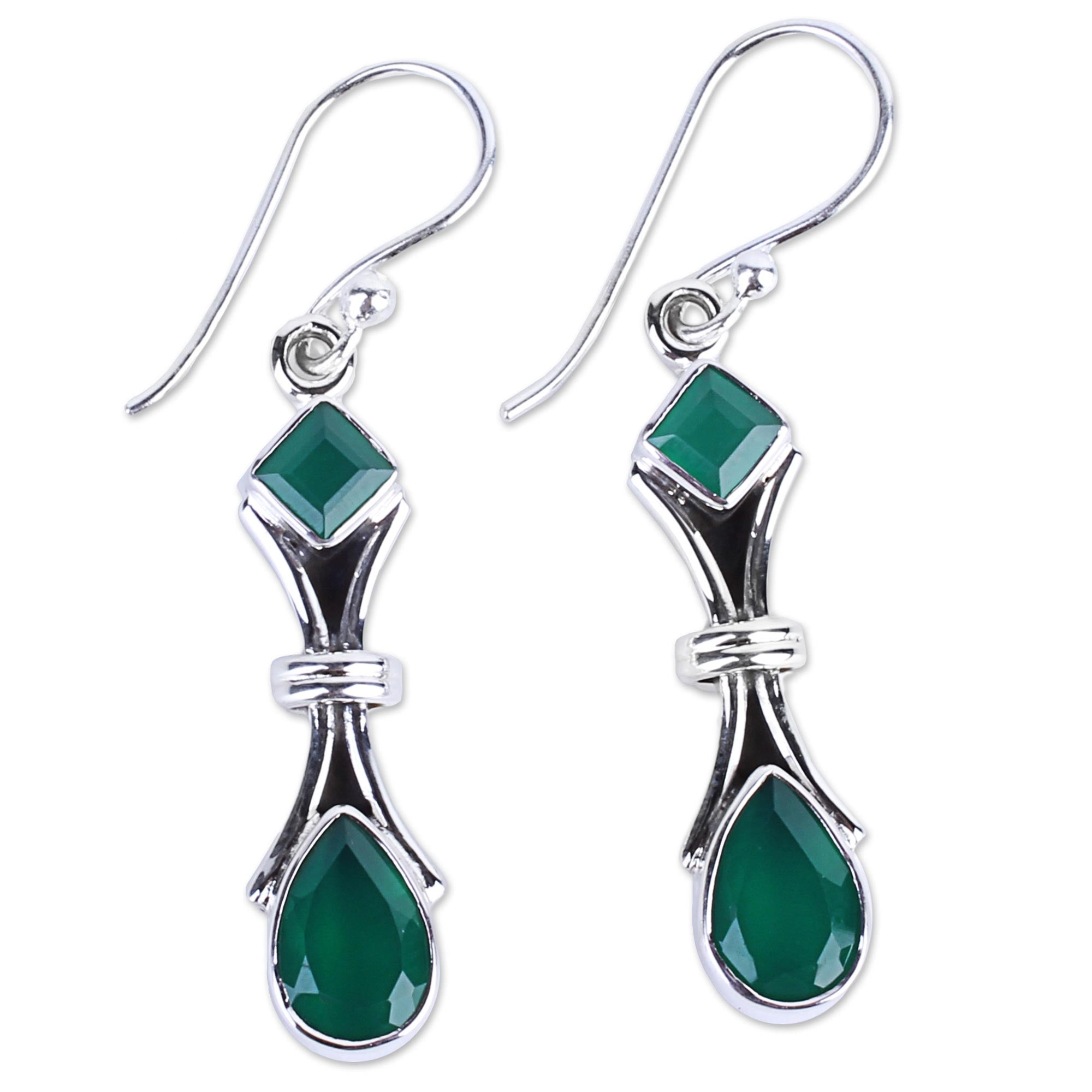 Premium Magical Moss 2.5 Carat Green Onyx Sterling Silver Earrings - Handcrafted in India