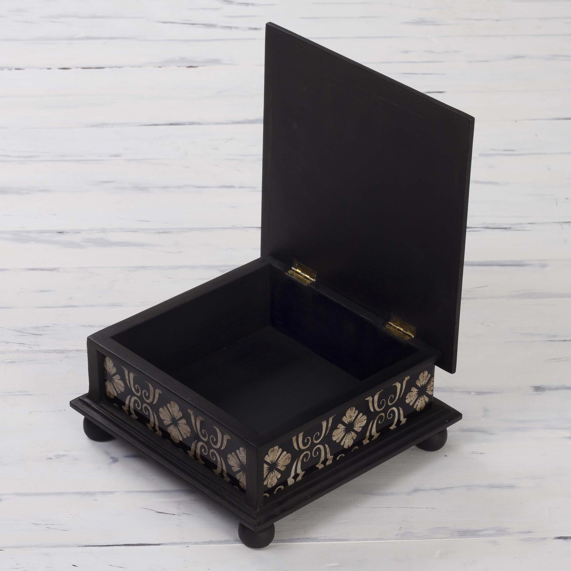 Premium Silver Blossoms Hand-Painted Glass Jewelry Box – Artisan Crafted