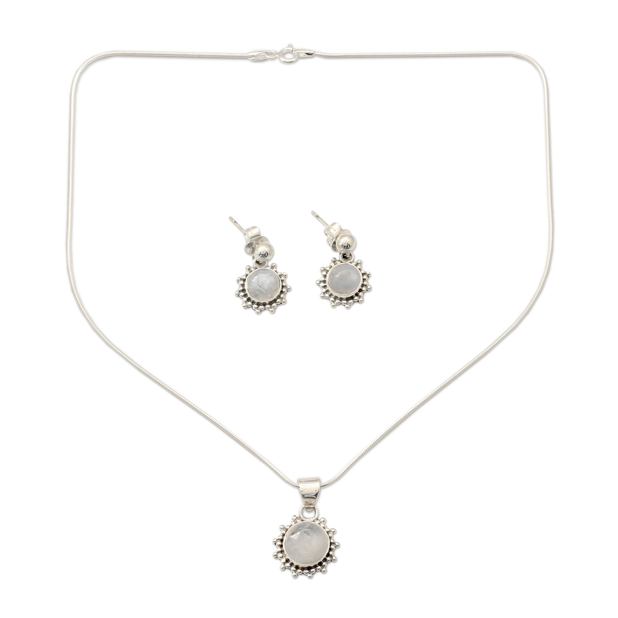 Premium Goddess Moonstone & Sterling Silver Jewelry Set - Handmade in India