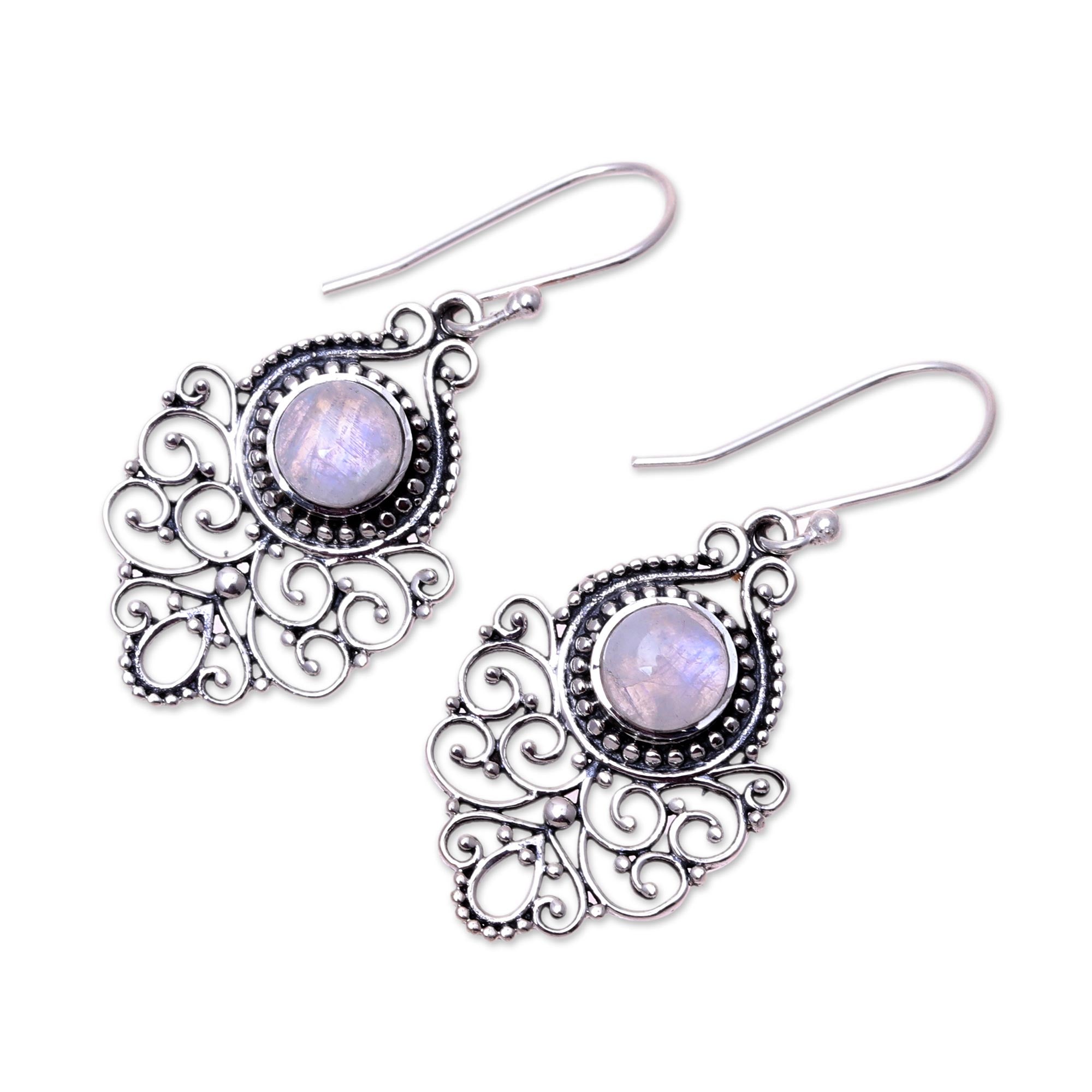 Premium Sterling Silver Rainbow Moonstone Dangle Earrings - Everlasting Joy Collection