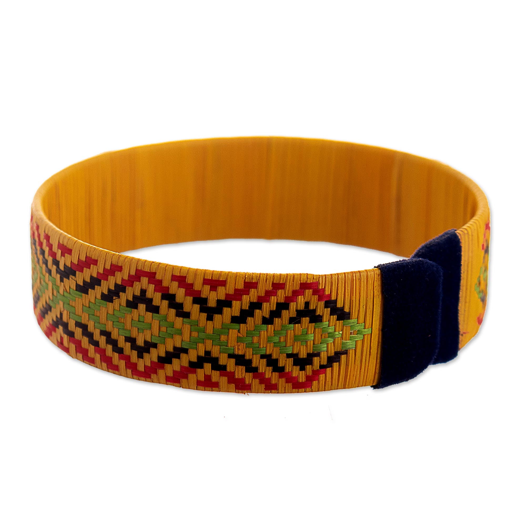 Premium Caribbean Sun Handwoven Fiber Cuff Bracelet - Multicolored Artisan Craft