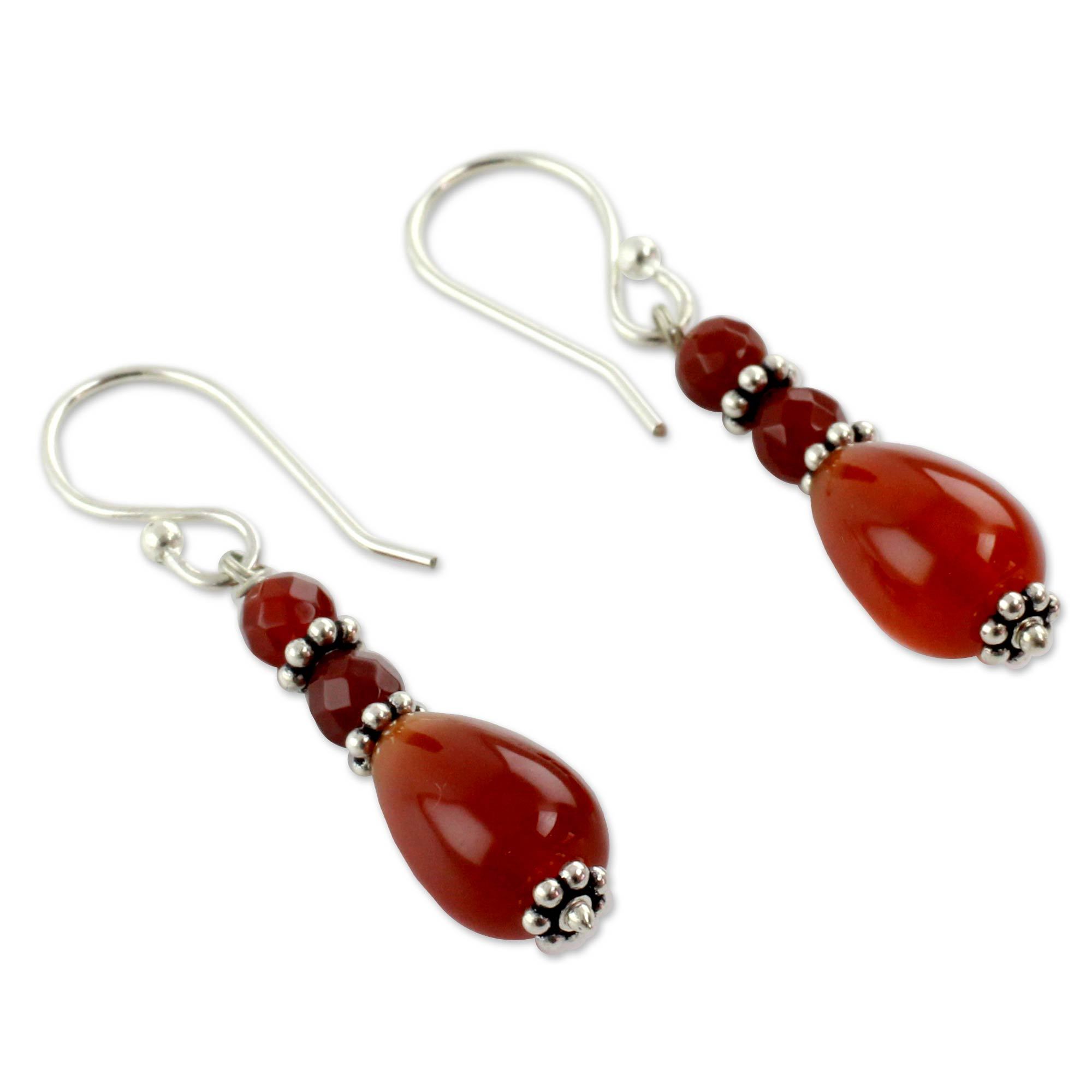 Premium Sterling Silver & Carnelian Beaded Earrings – Handcrafted Elegance