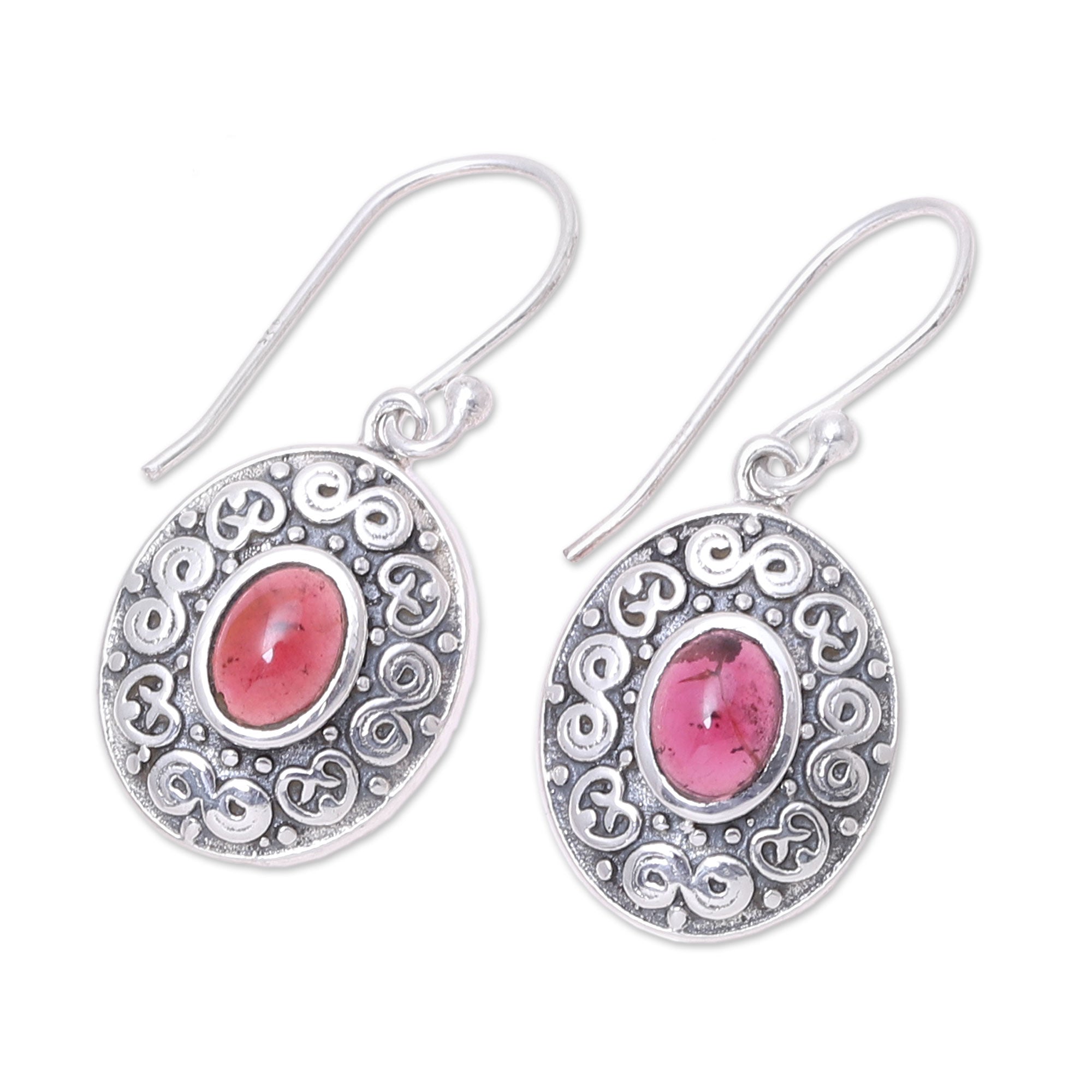 Premium Swirling Ellipse Garnet Dangle Earrings - Handcrafted in India