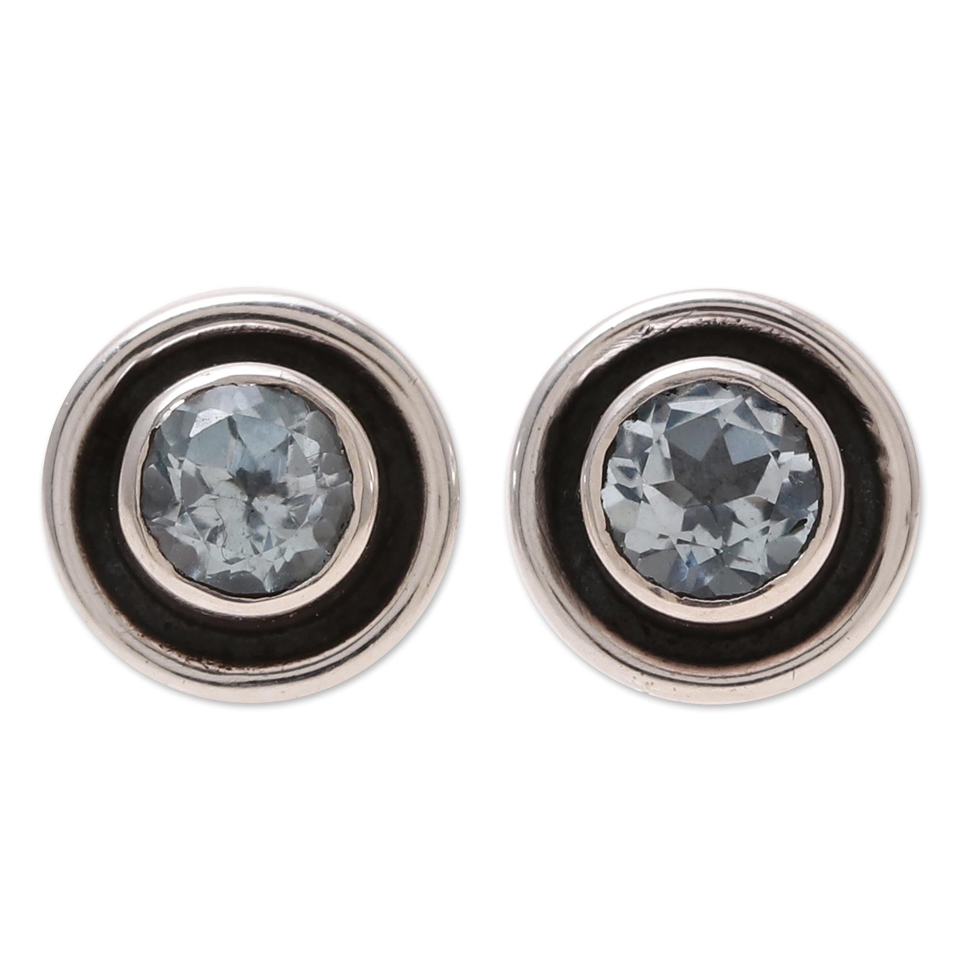 Premium Blue Topaz Stud Earrings - Handcrafted Sterling Silver Jewelry from India