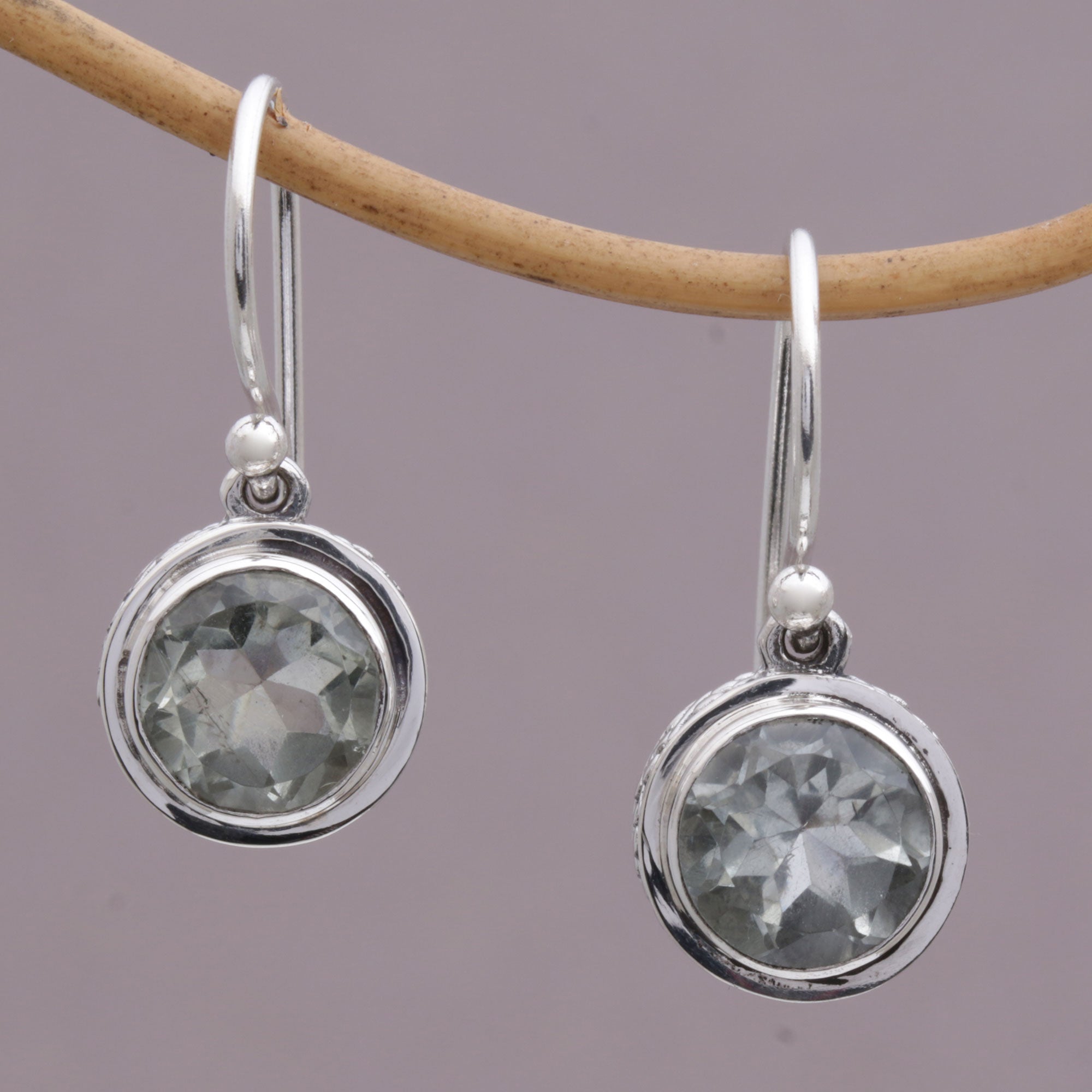 Premium Glittering Glance Prasiolite Dangle Earrings – Elegant Sterling Silver Jewelry from Bali