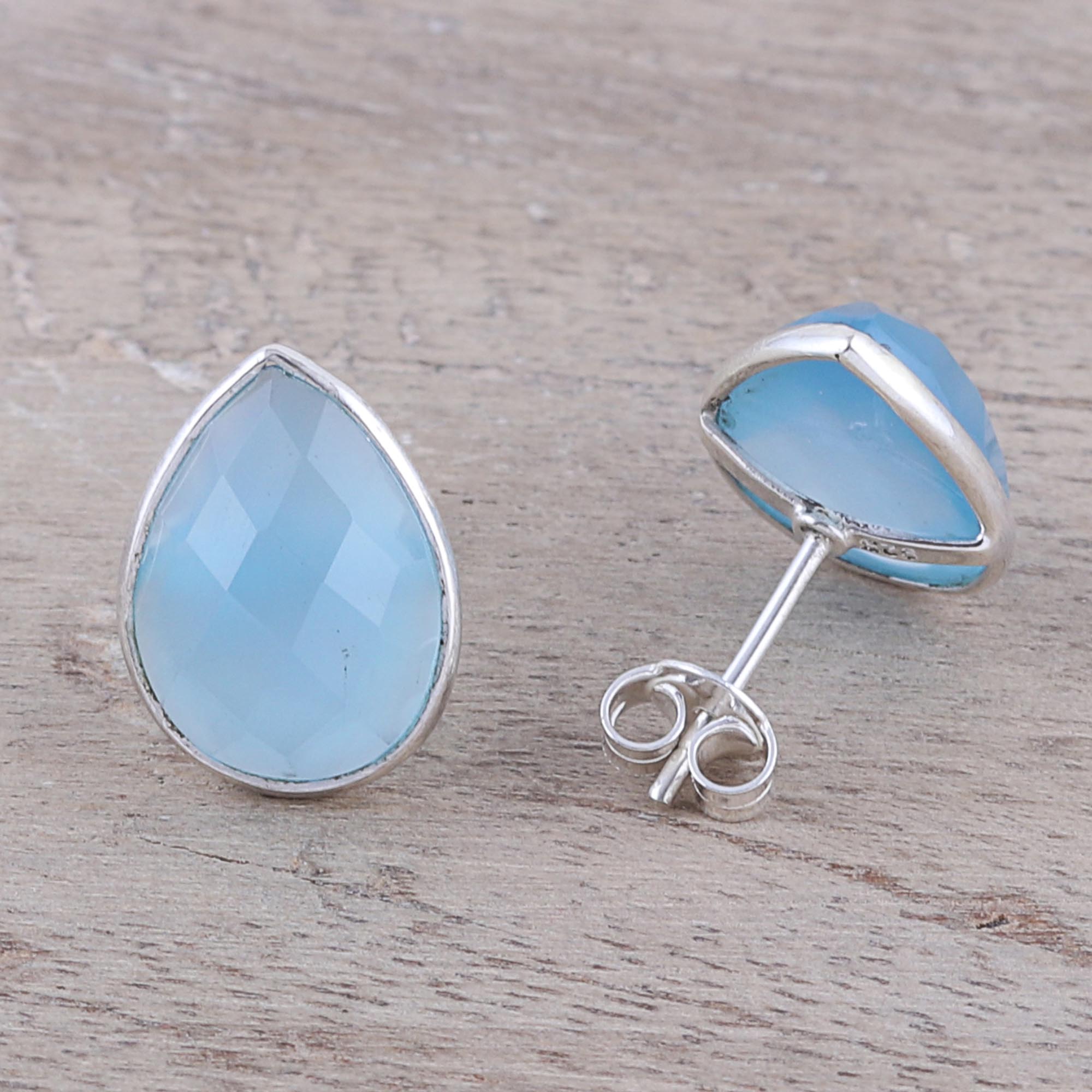 Premium Mystic Tears Teardrop Chalcedony Earrings – Handcrafted Sterling Silver Jewelry