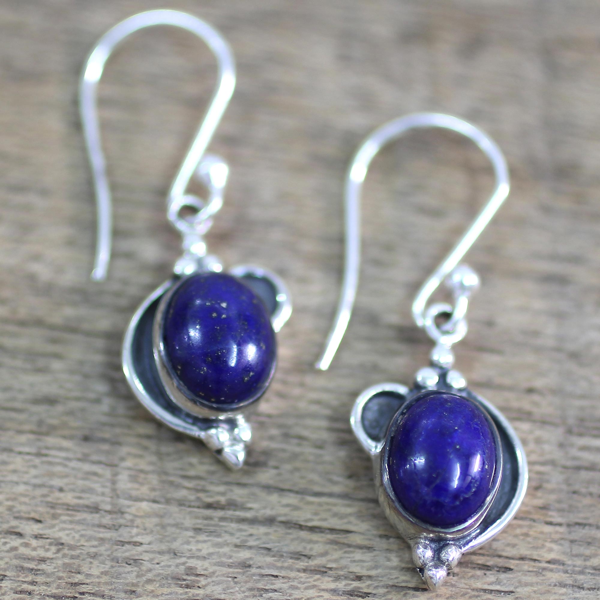 Premium Lapis Lazuli Silver Dangle Earrings – Handcrafted Elegance