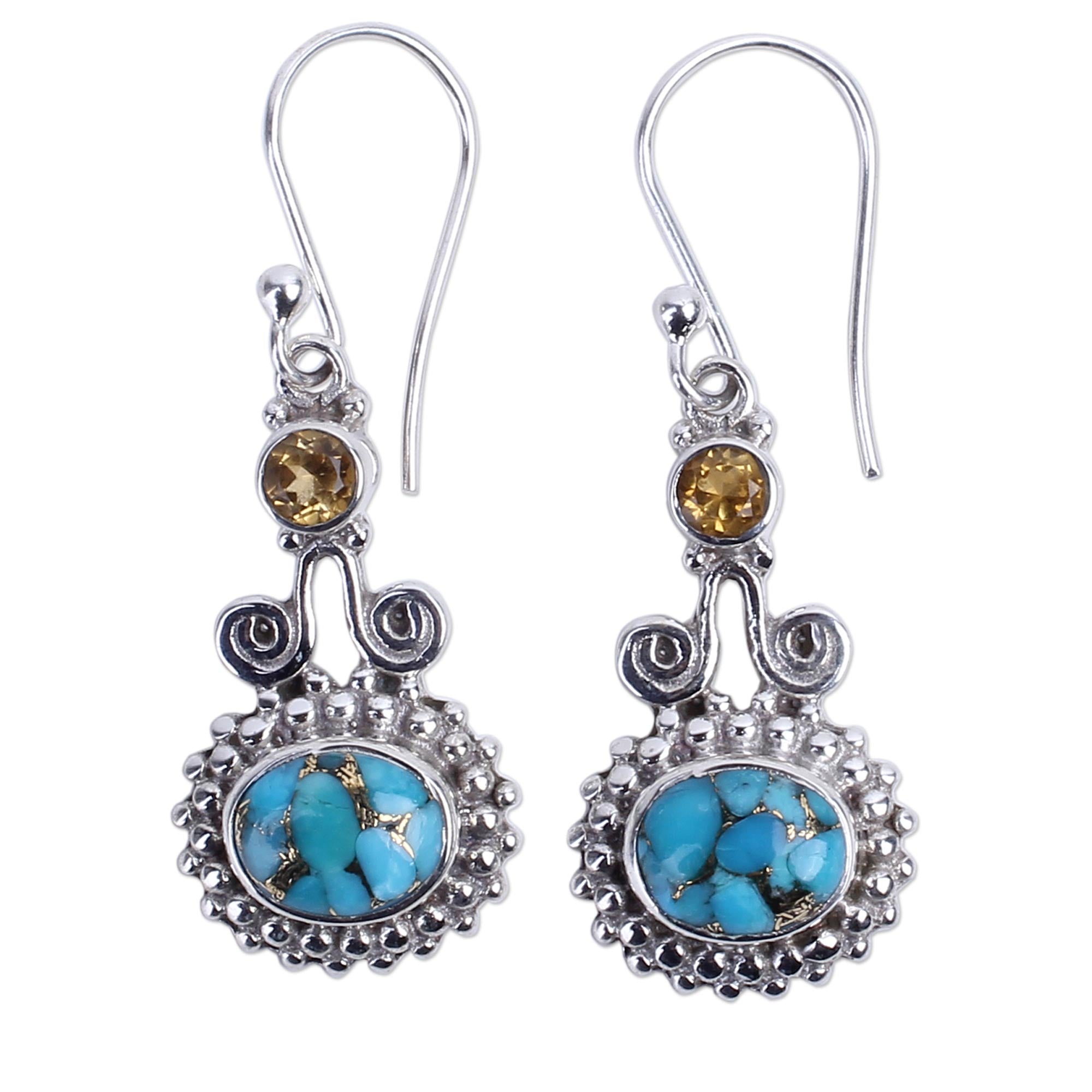 Premium Handmade Citrine & Turquoise Earrings - Artisan Crafted in Sterling Silver