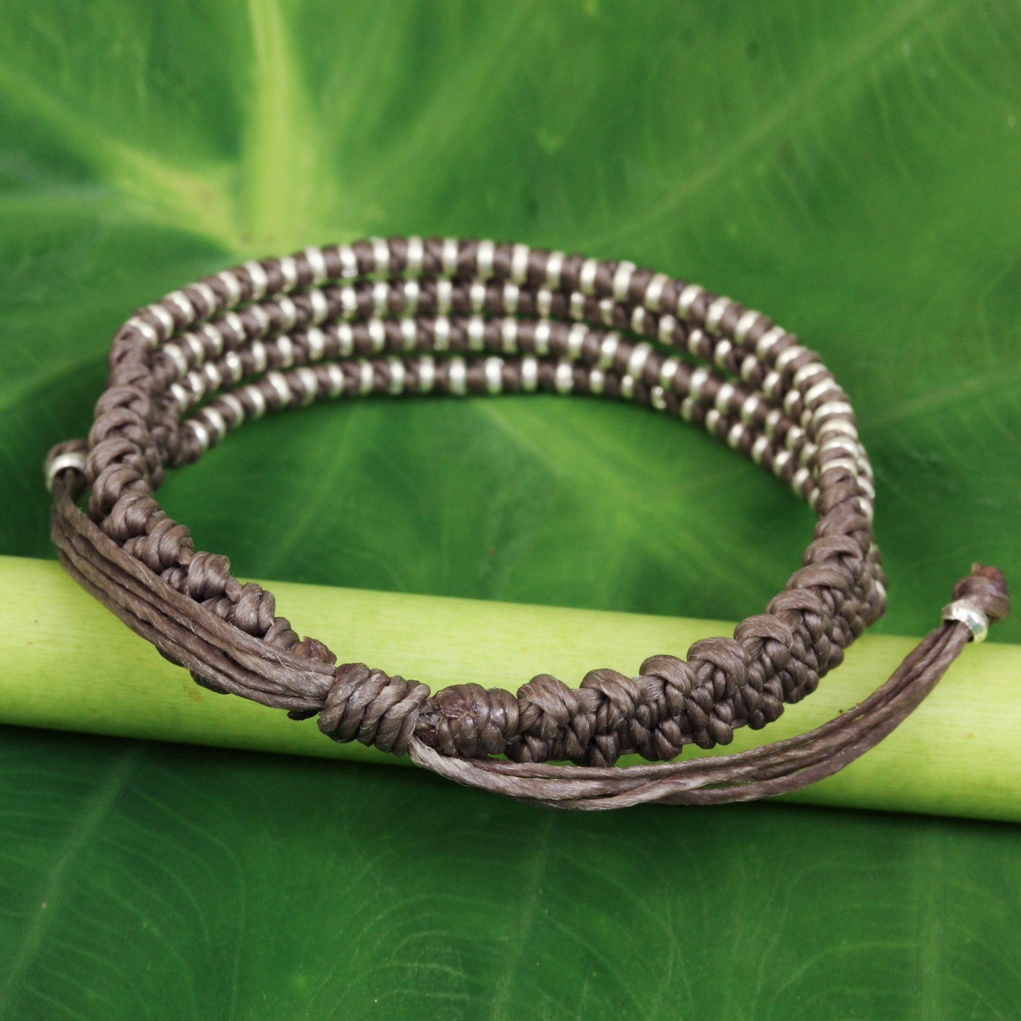 Premium Grey Chiang Mai Quartet Bracelet - Handcrafted Silver Accents