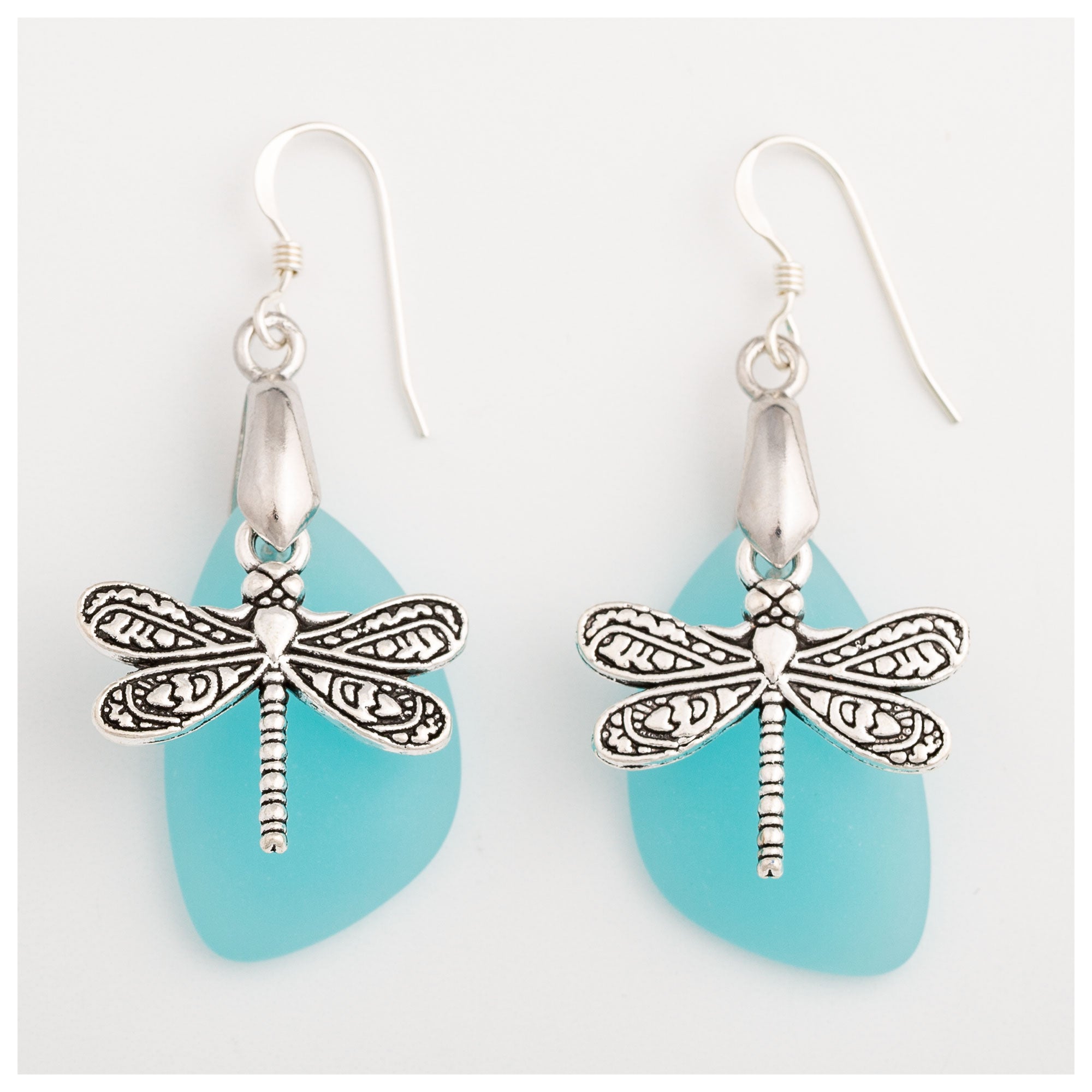 Premium Dragonfly Sea Glass Earrings – Nature-Inspired Elegance