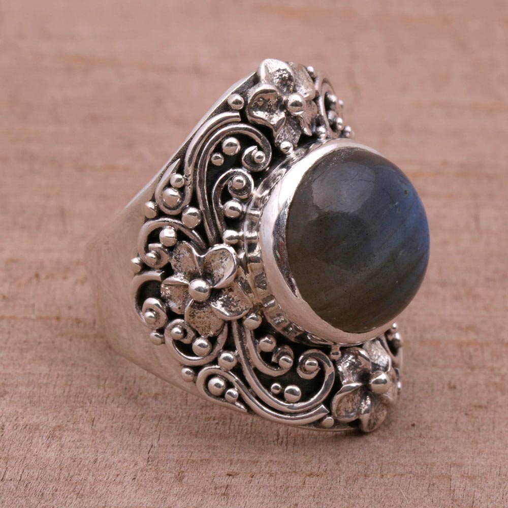 Premium Bali Artisan Labradorite Sterling Silver Dome Ring