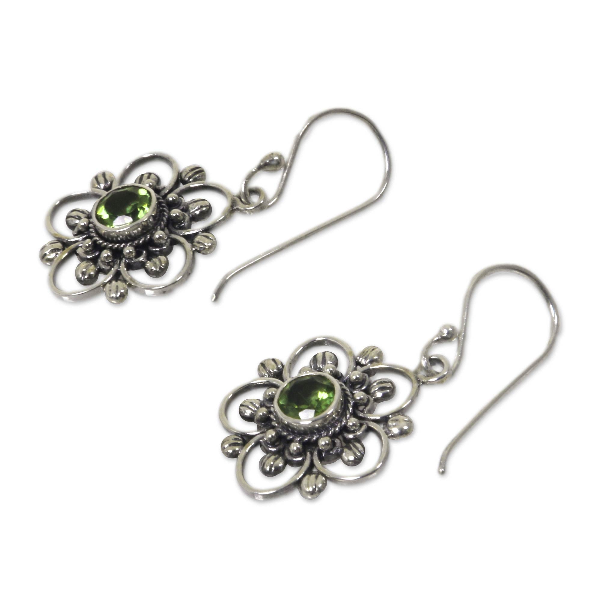 Premium Peridot & Sterling Silver Flower Earrings - Handcrafted Elegance