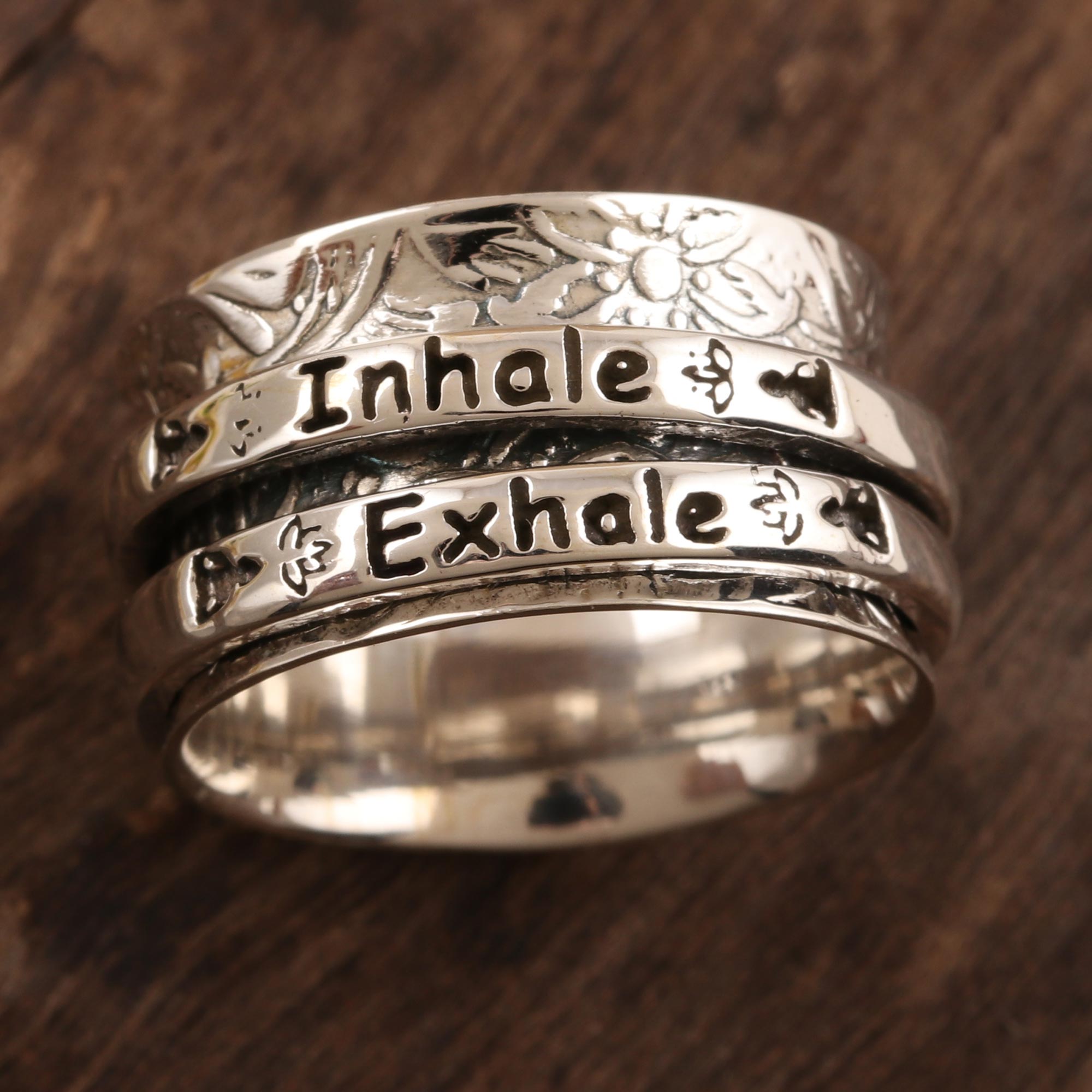 Premium Sterling Silver Inhale Exhale Meditation Spinner Ring - Upgrade Your Mindfulness Routine