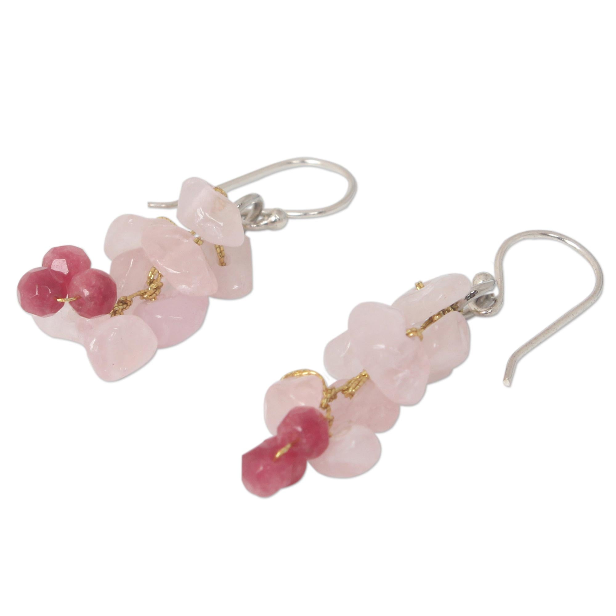 Premium Rose Quartz Beaded Earrings - Handcrafted Elegance