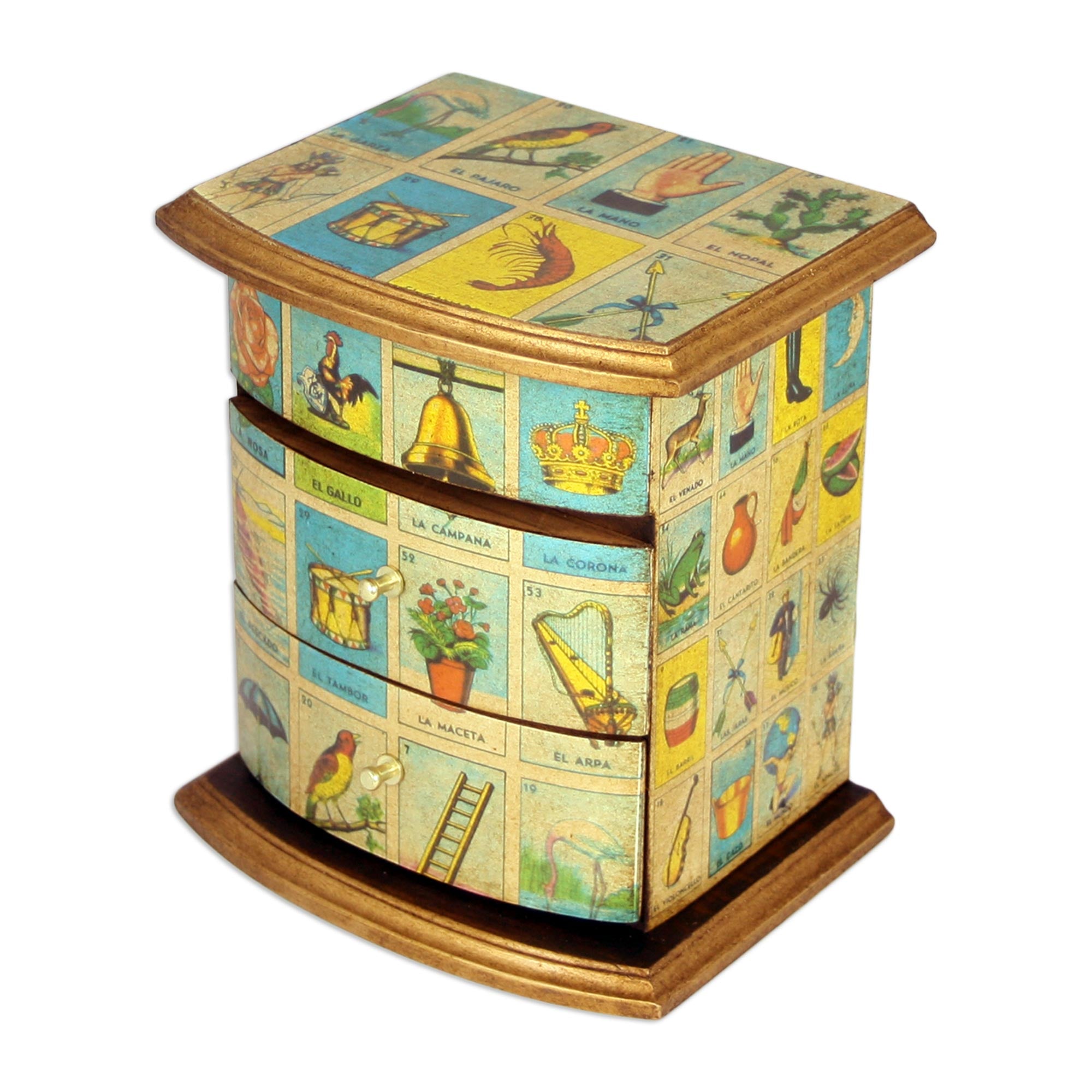 Premium Mexican Loteria Decoupage Jewelry Box - Handcrafted Wooden Bingo Design