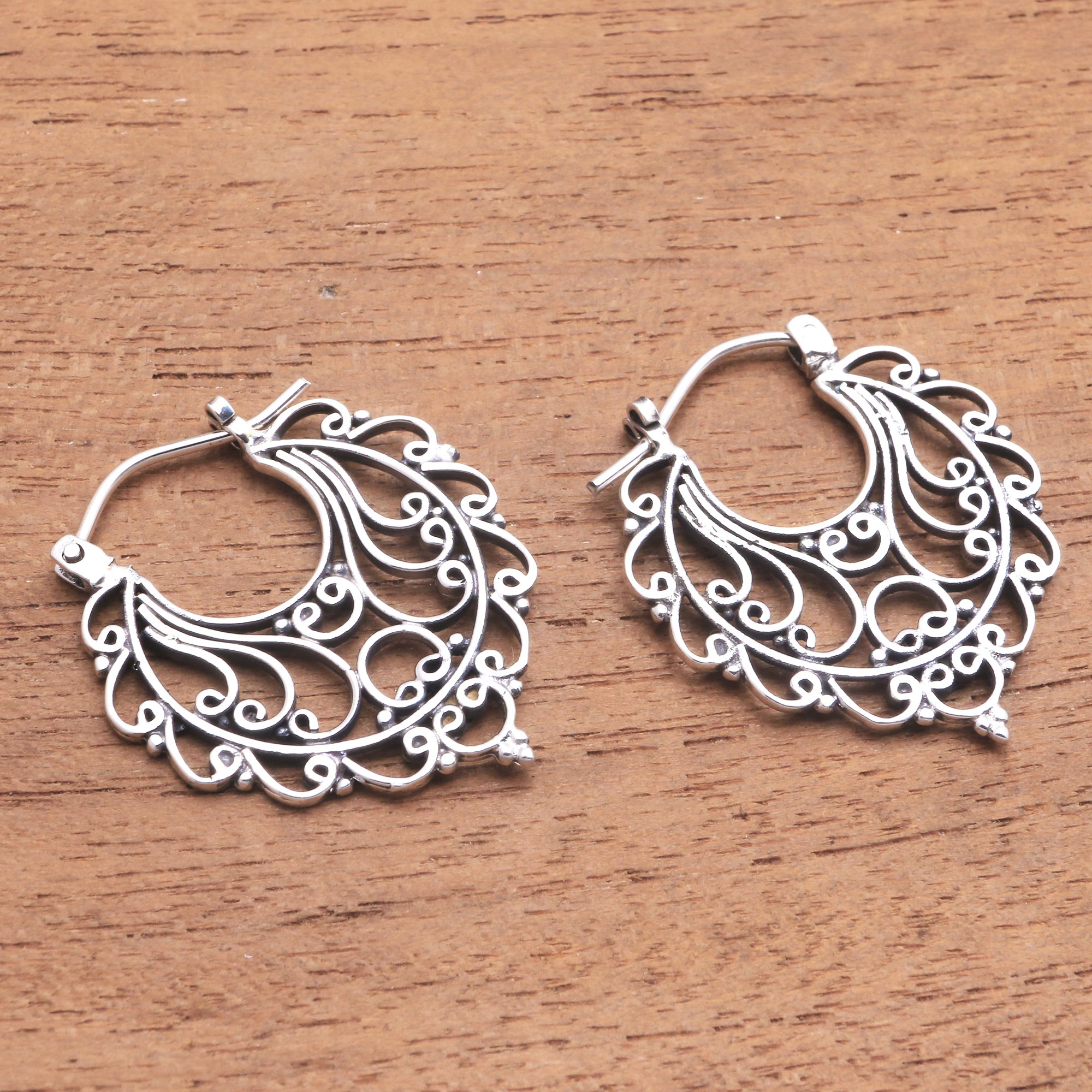 Premium Sterling Silver Swirl Hoop Earrings from Bali - Always Charming Collection