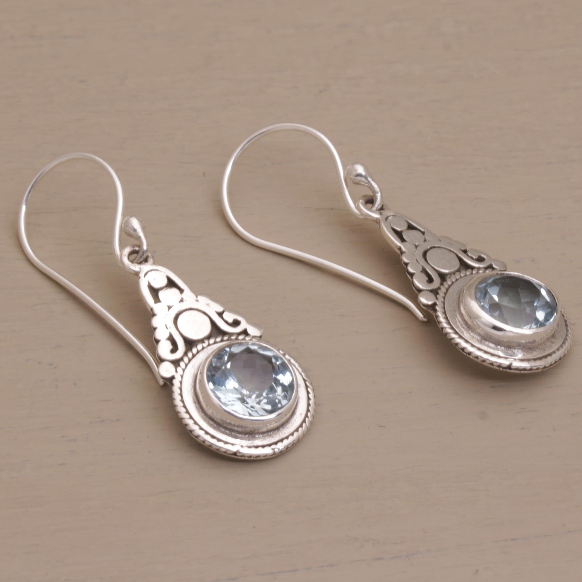 Premium Celestial Crowns: Fair Trade Blue Topaz & Sterling Silver Dangle Earrings