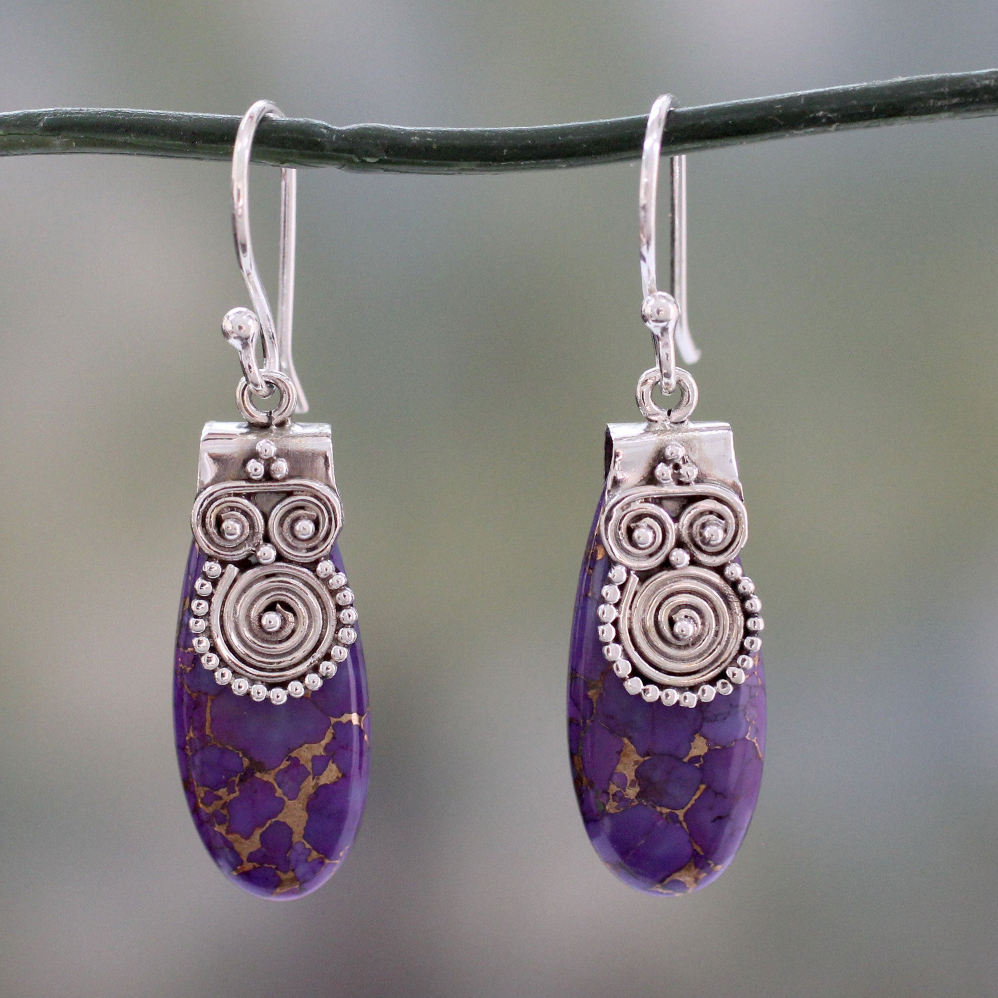 Premium Purple Enigma Fair Trade Earrings - Sterling Silver & Turquoise