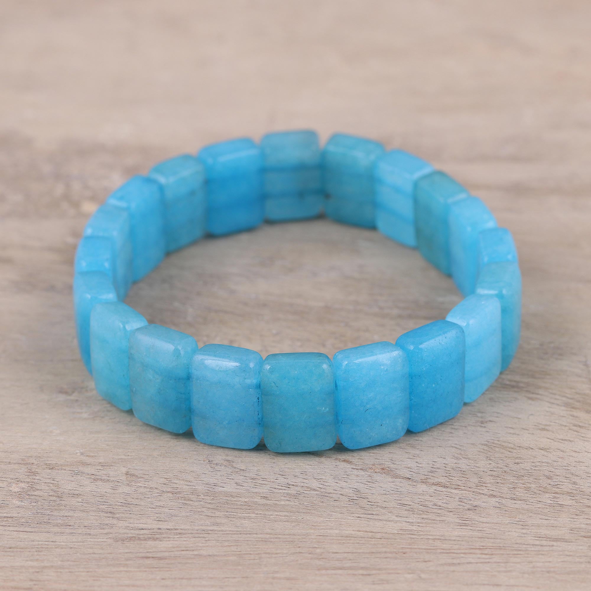 Premium Frozen Sea Blue Agate Stretch Bracelet - Handcrafted Elegance