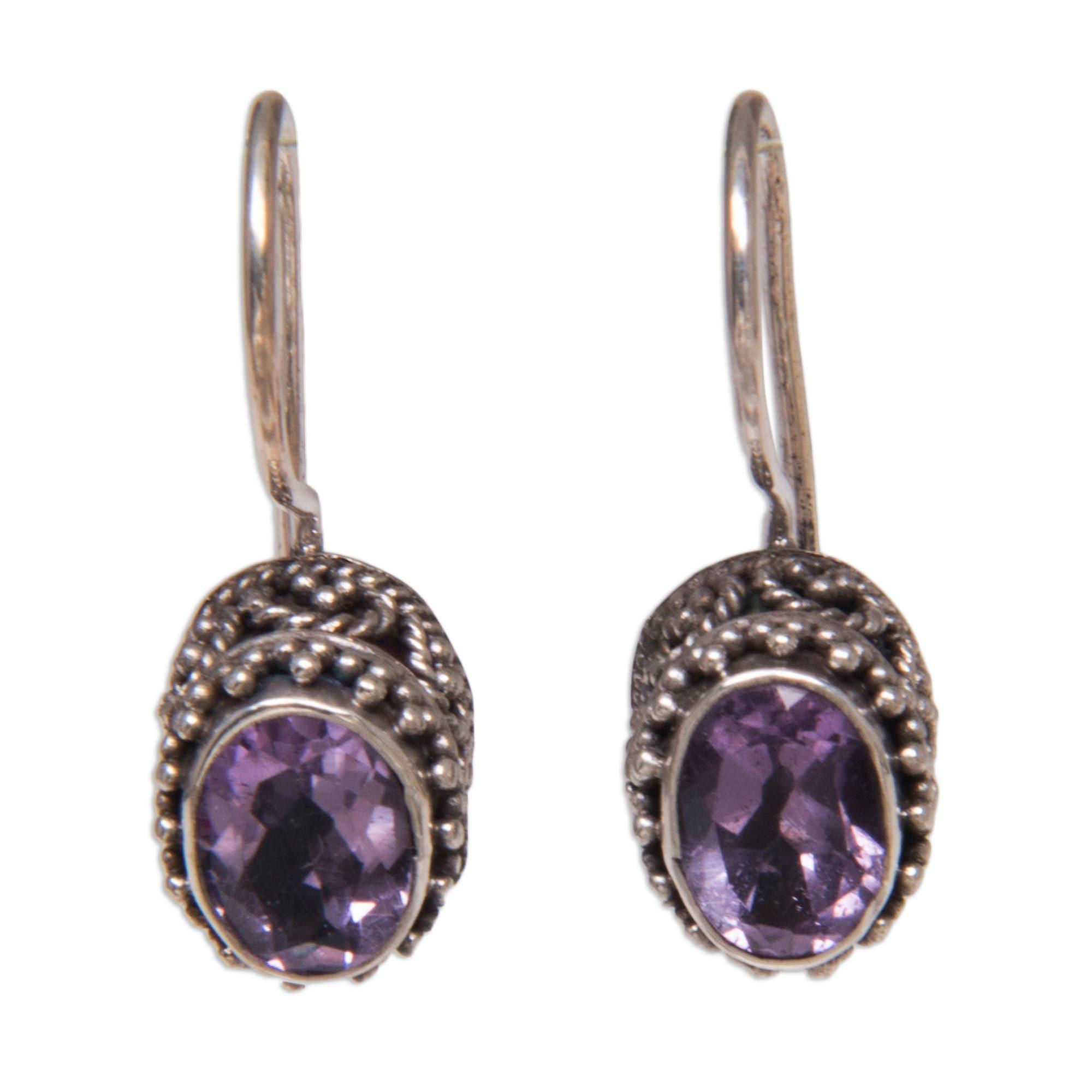 Premium Amethyst & Sterling Silver Drop Earrings - Handcrafted Elegance