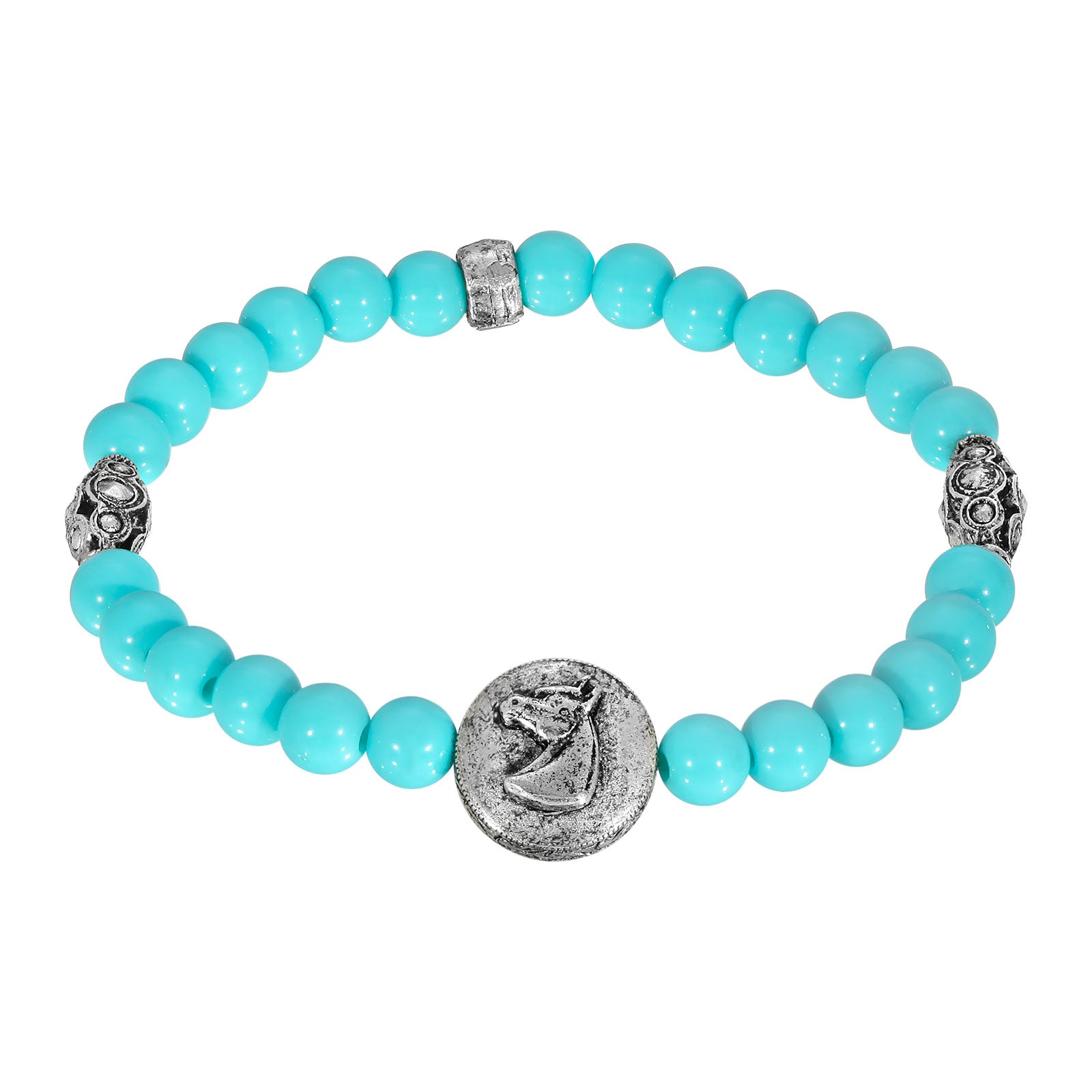 Premium 1928 Jewelry® Pewter Turquoise Beaded Horse Stretch Bracelet for Horse Lovers