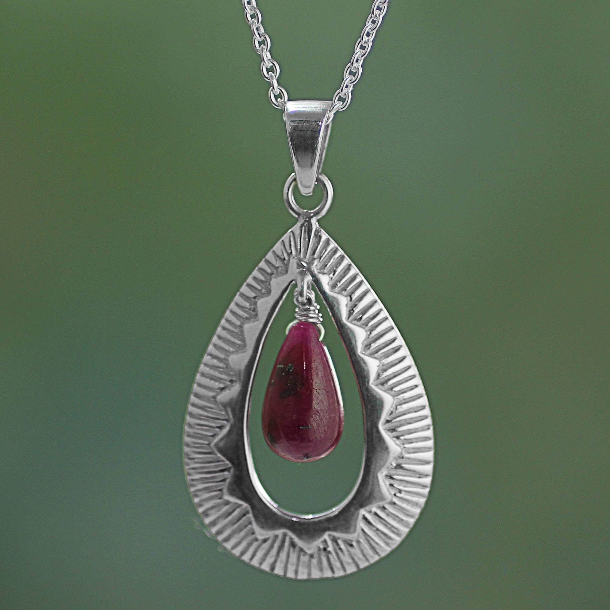 Premium Ruby Grandeur Teardrop Pendant Necklace - Handcrafted Sterling Silver Jewelry