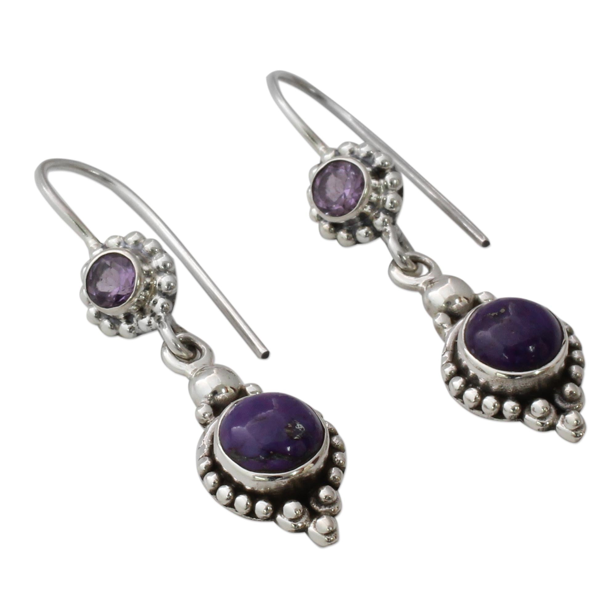 Premium Violet Reverie Amethyst & Turquoise Sterling Silver Earrings