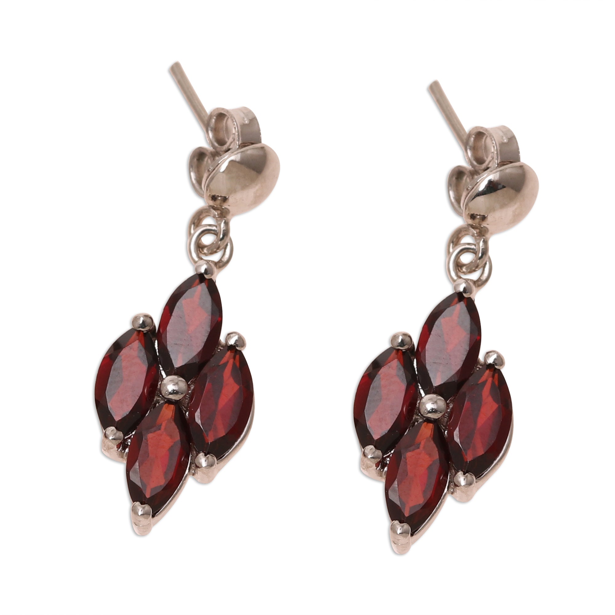 Premium 3-Carat Rhodium Plated Garnet Dangle Earrings | Handcrafted in India